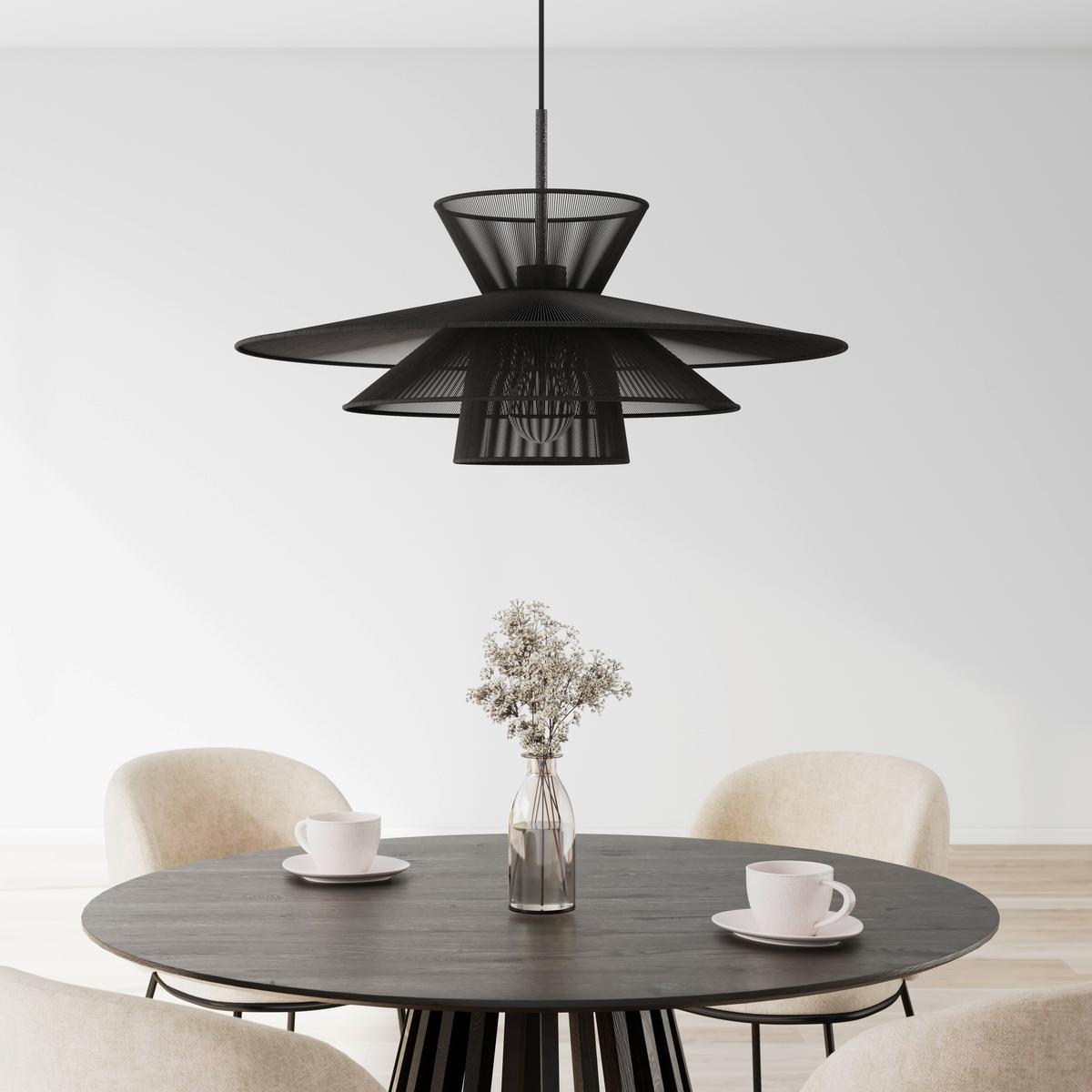 Hängeleuchte Luca Schwarz Baumwolle max. 40 Watt - Schwarz, MODERN, Textil/Metall (80/166/80cm) - Bessagi Garden