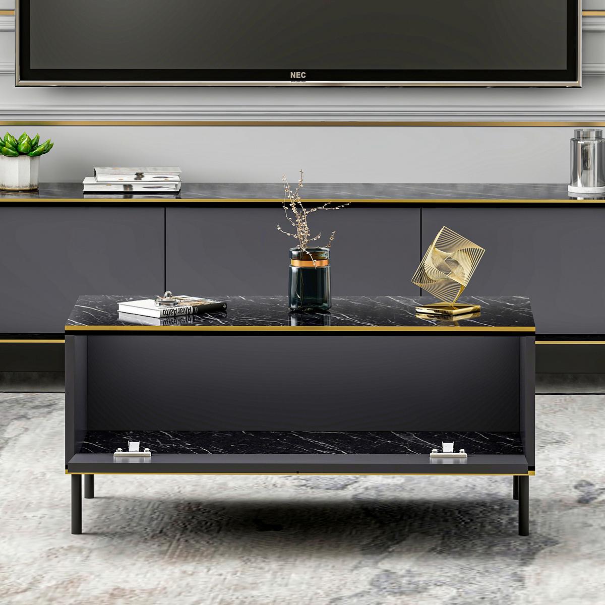 Couchtisch Imaj Couchtisch - Anthrazit/Schwarz, Design, Holzwerkstoff/Metall (90/45/40cm) - Livetastic