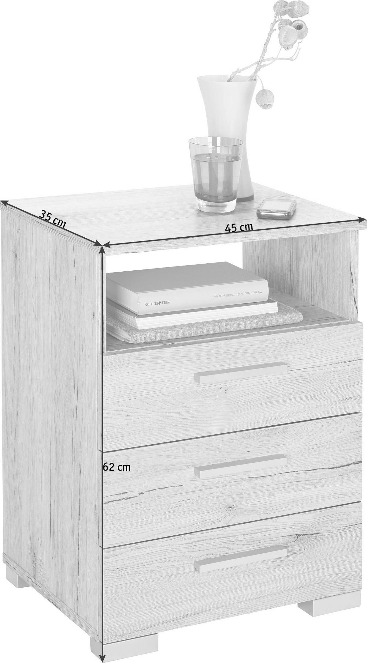 SZAFKA NOCNA BASE 3 - kolor dębowy/kolor aluminiowy, Konventionell, materiał drewnopochodny/tworzywo sztuczne (45/62/35cm) - Carryhome