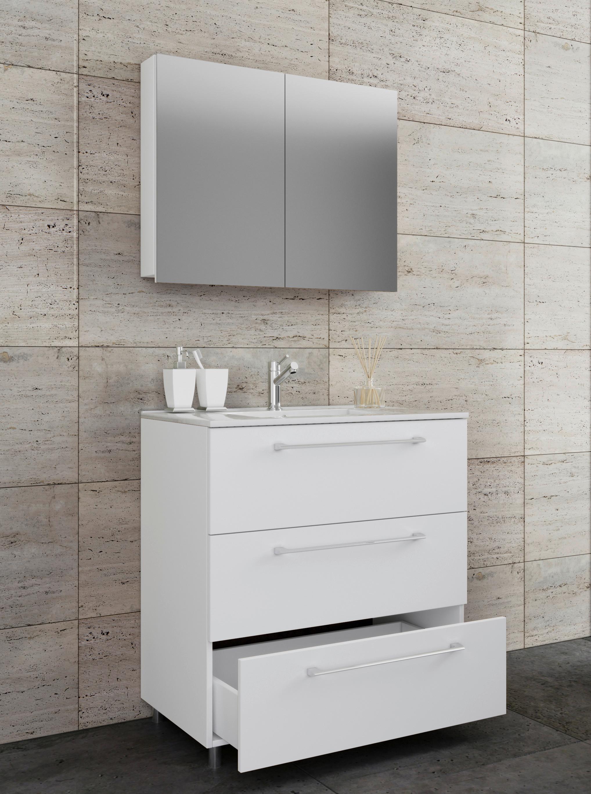 Kopalnica Schubo, Bela - bela/barve aluminija, Moderno, kovina/leseni material (60cm) - MID.YOU