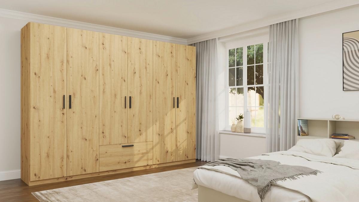 Drehtürenschrank Milos Eiche Artisan - Schwarz/Eiche Artisan, MODERN, Holzwerkstoff/Kunststoff (270/210/54cm) - Mömax