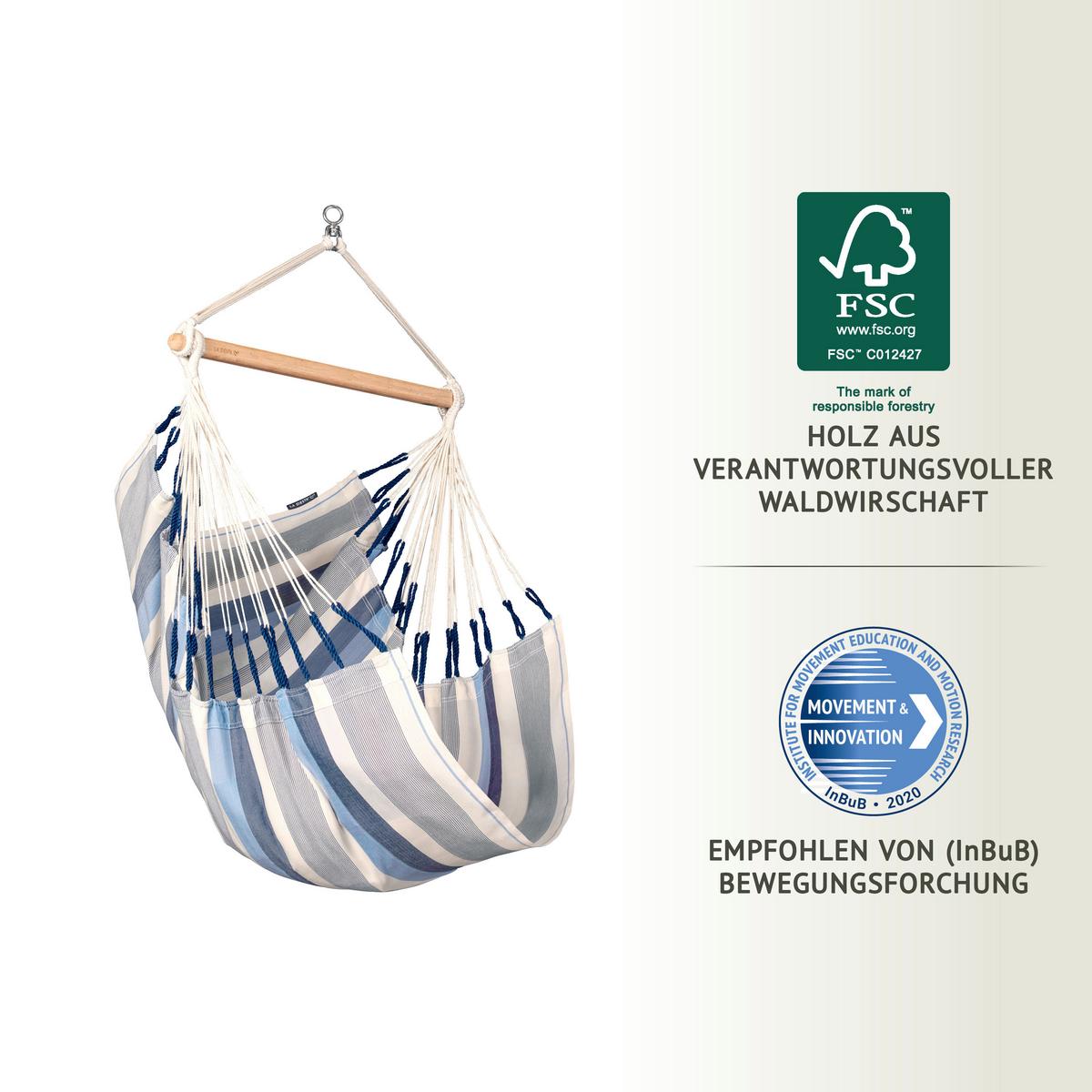 Hängesessel Basic Hammock Chair Outdoor Weiß/Blau - Weiß/Dunkelblau, Basics, Holz/Textil (90/145/140cm) - La Siesta
