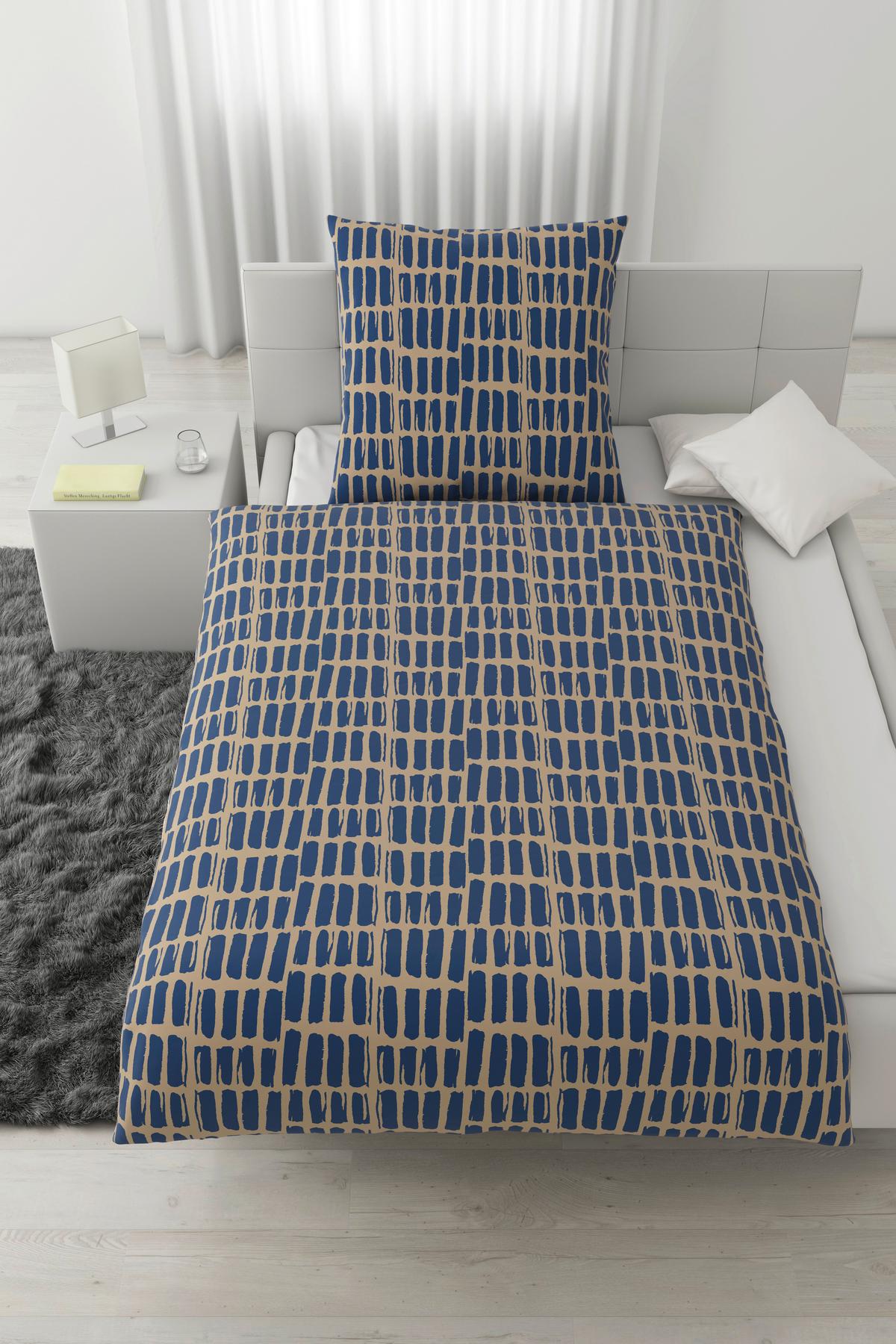 Bettwäsche Adam Beige/Blau ca. 135x200cm - Blau/Beige, MODERN, Textil (135/200cm) - Mömax