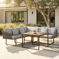 Dining-Loungeset Viola Grau Outdoorstoff/Metall/Holz - Hellgrau/Schwarz, MODERN, Holz/Kunststoff (228/75/75cm) - Bessagi Garden