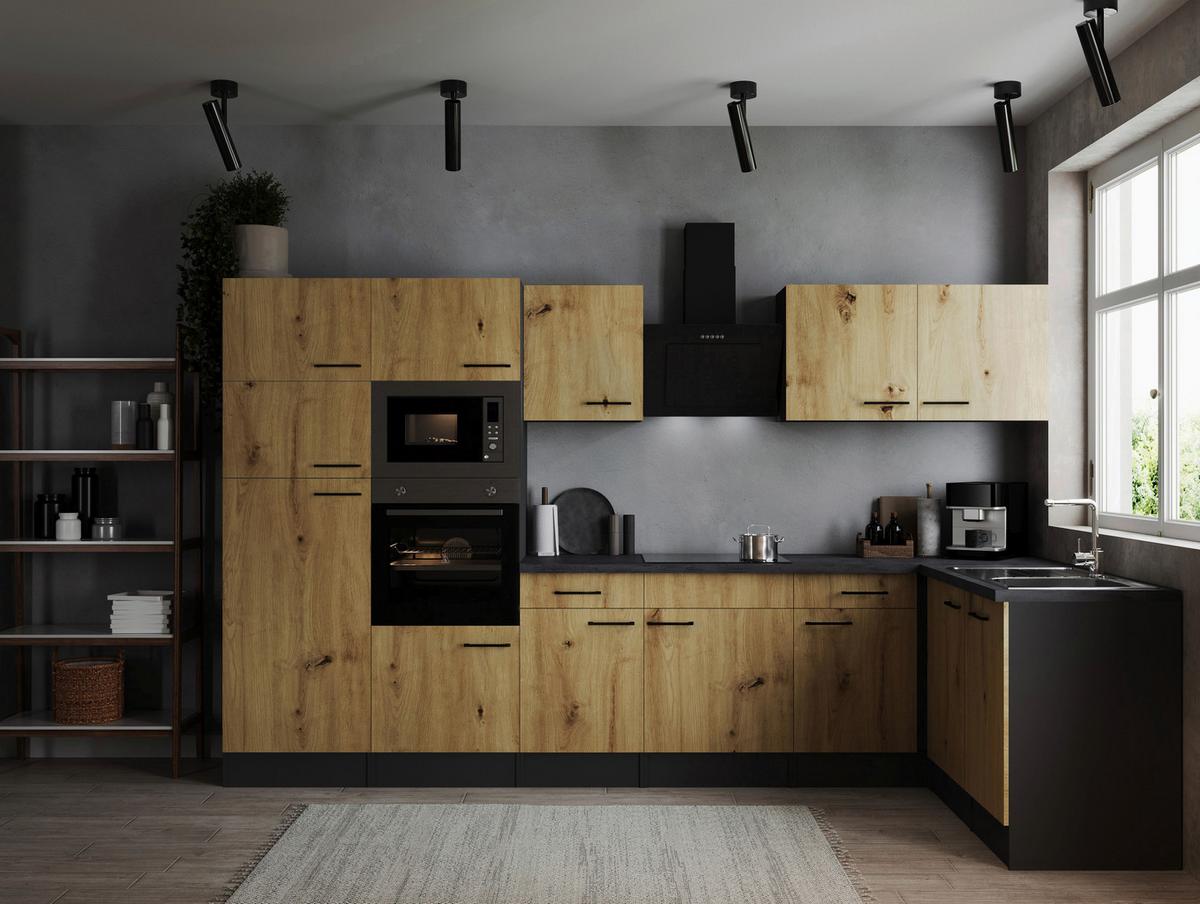 Kotna Kuhinja Z Aparati Oliver, 340x172cm - črna/siva, Design, kovina/leseni material (340/172cm) - Respekta