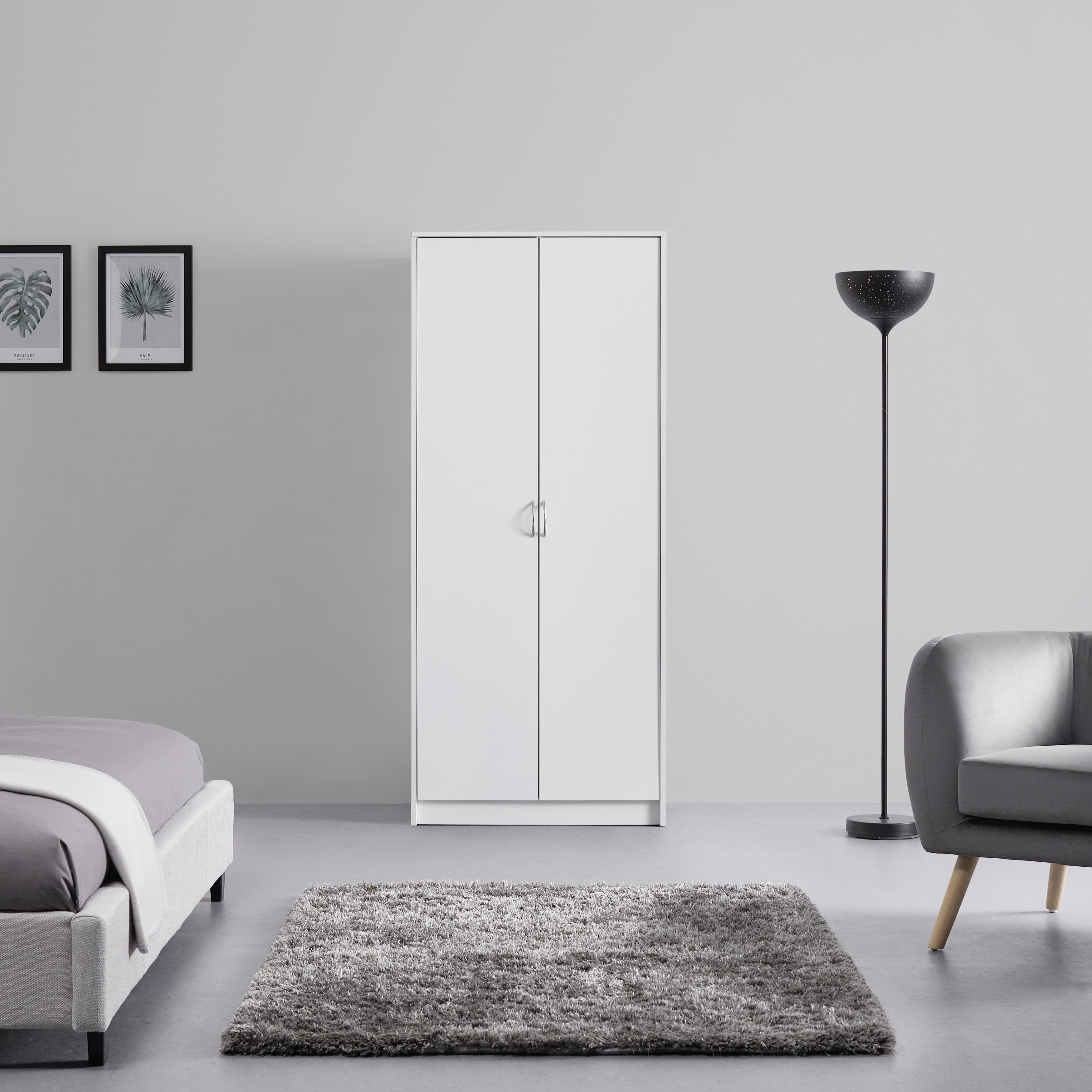 Kleiderschrank "Nika", weiß - Silberfarben/Weiß, MODERN, Holzwerkstoff/Kunststoff (75/175cm) - Bessagi Home