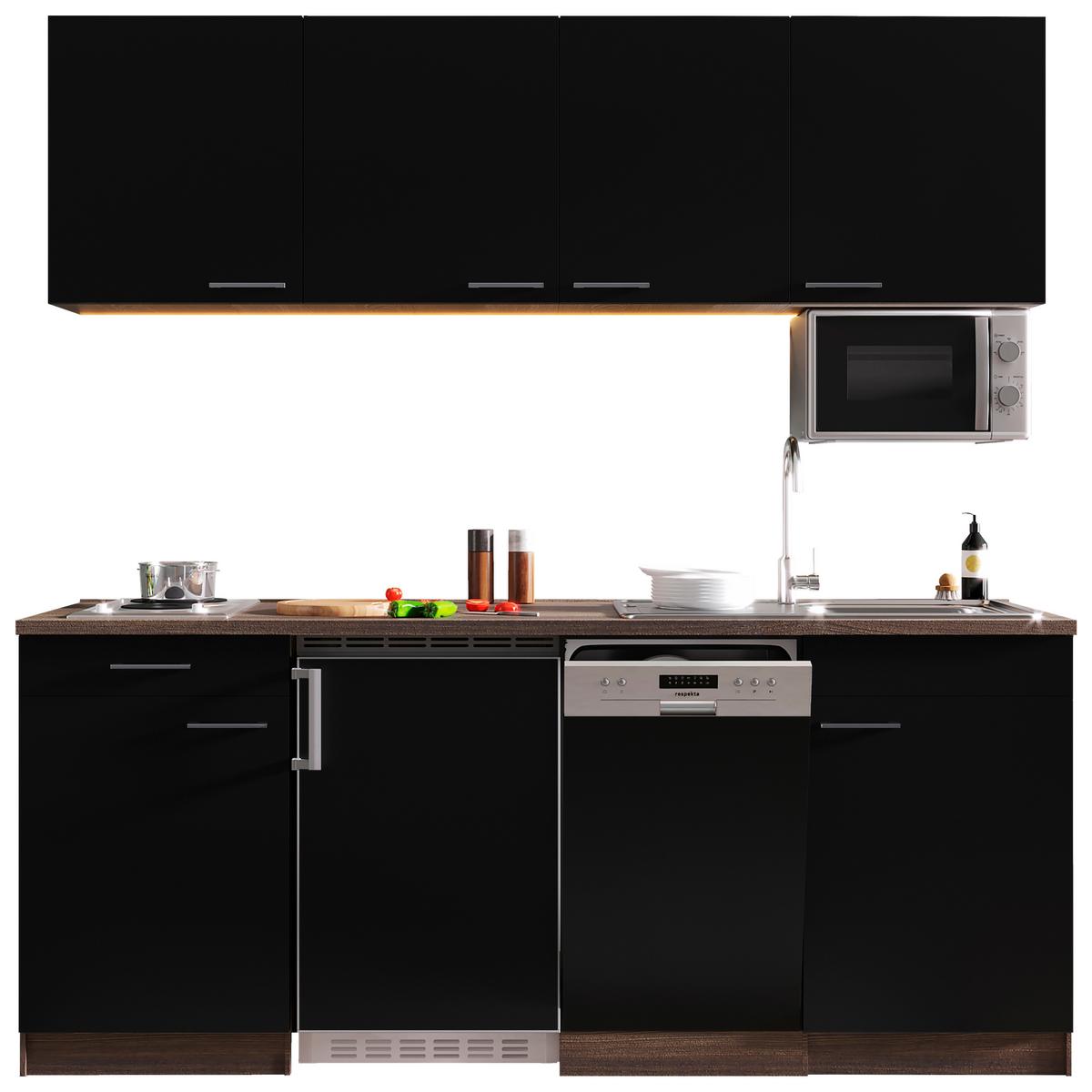 Küchenblock ECONOMY 195 Schwarz/Eiche B: ca. 195 cm - Eichefarben/Schwarz, Basics, Holzwerkstoff (195cm) - Respekta