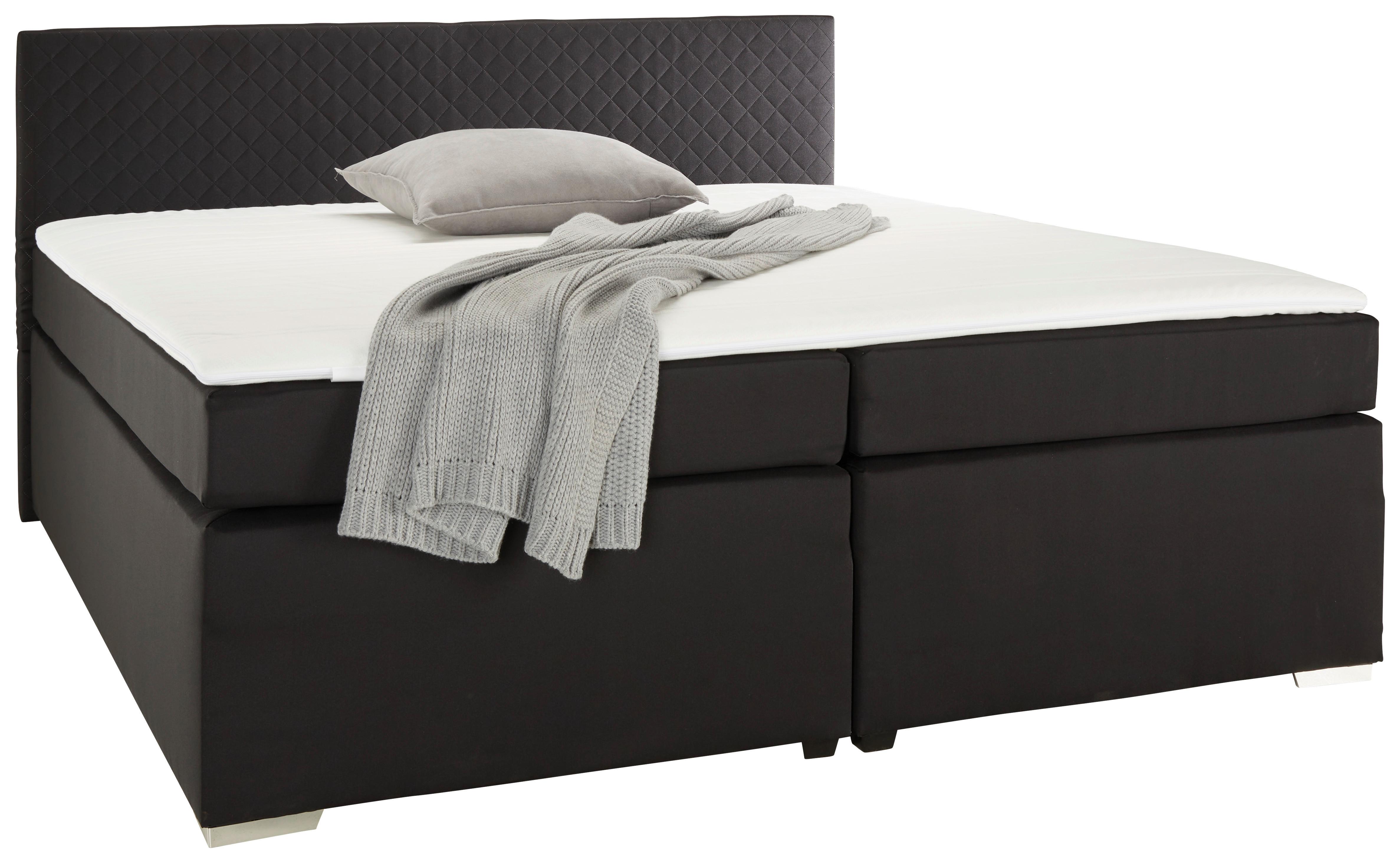 Boxspringbett Mali New in Schwarz ca. 180x200cm - Chromfarben/Schwarz, KONVENTIONELL, Textil (180/200cm) - Based