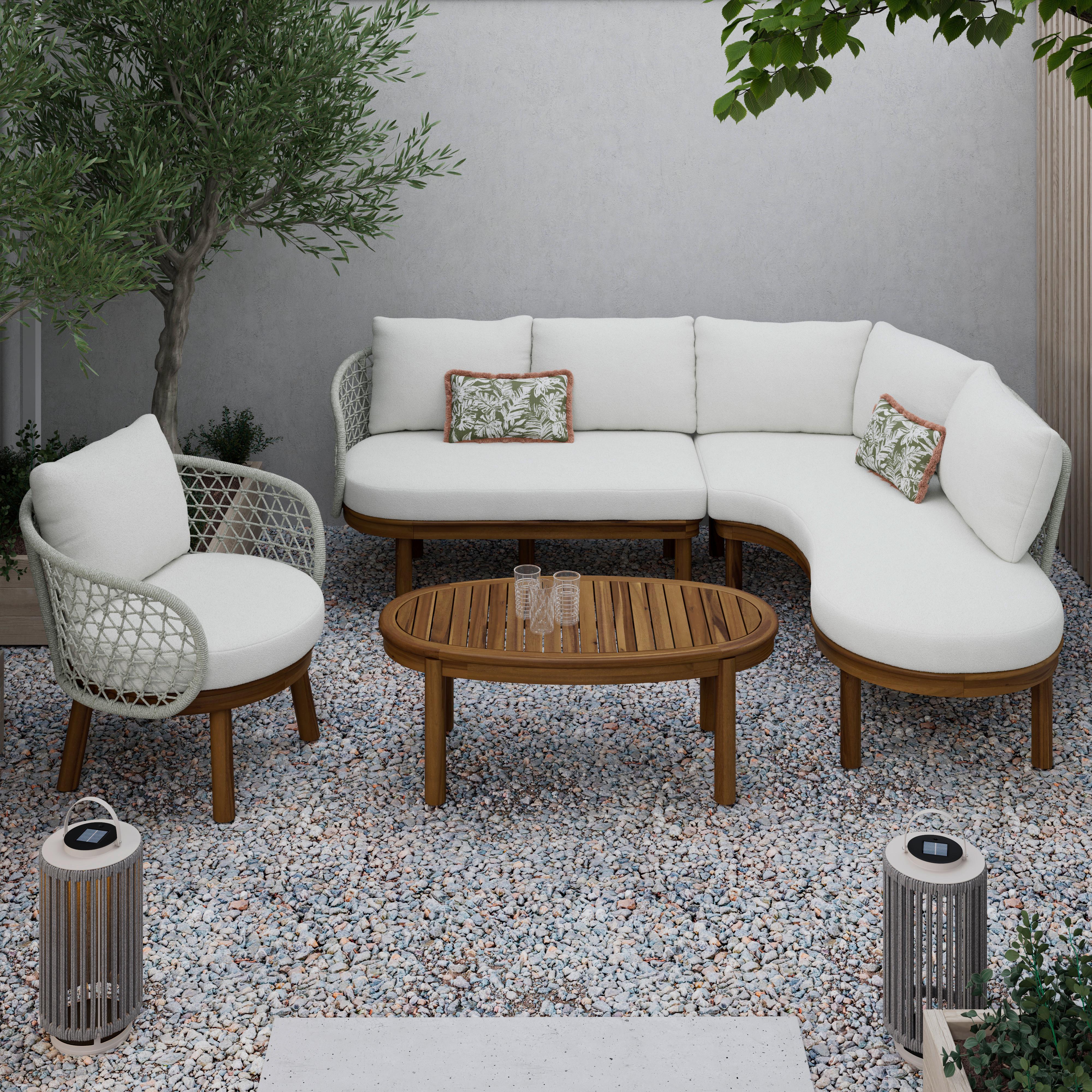 Garnitură grădină Belaya - nucă/alb, Modern, lemn/metal (244/205cm) - Bessagi Garden