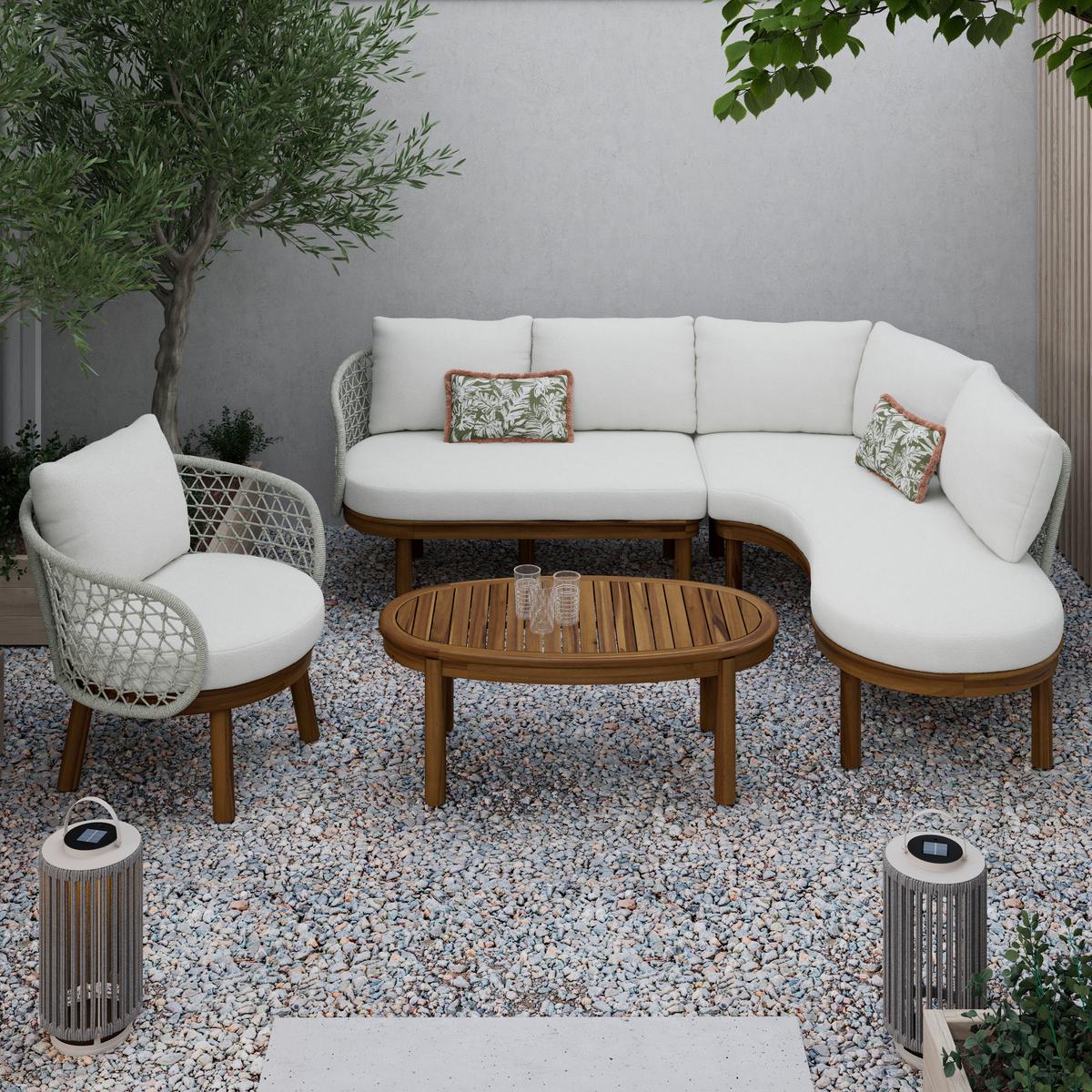 Garnitură grădină Belaya - nucă/alb, Modern, lemn/metal (244/205cm) - Bessagi Garden