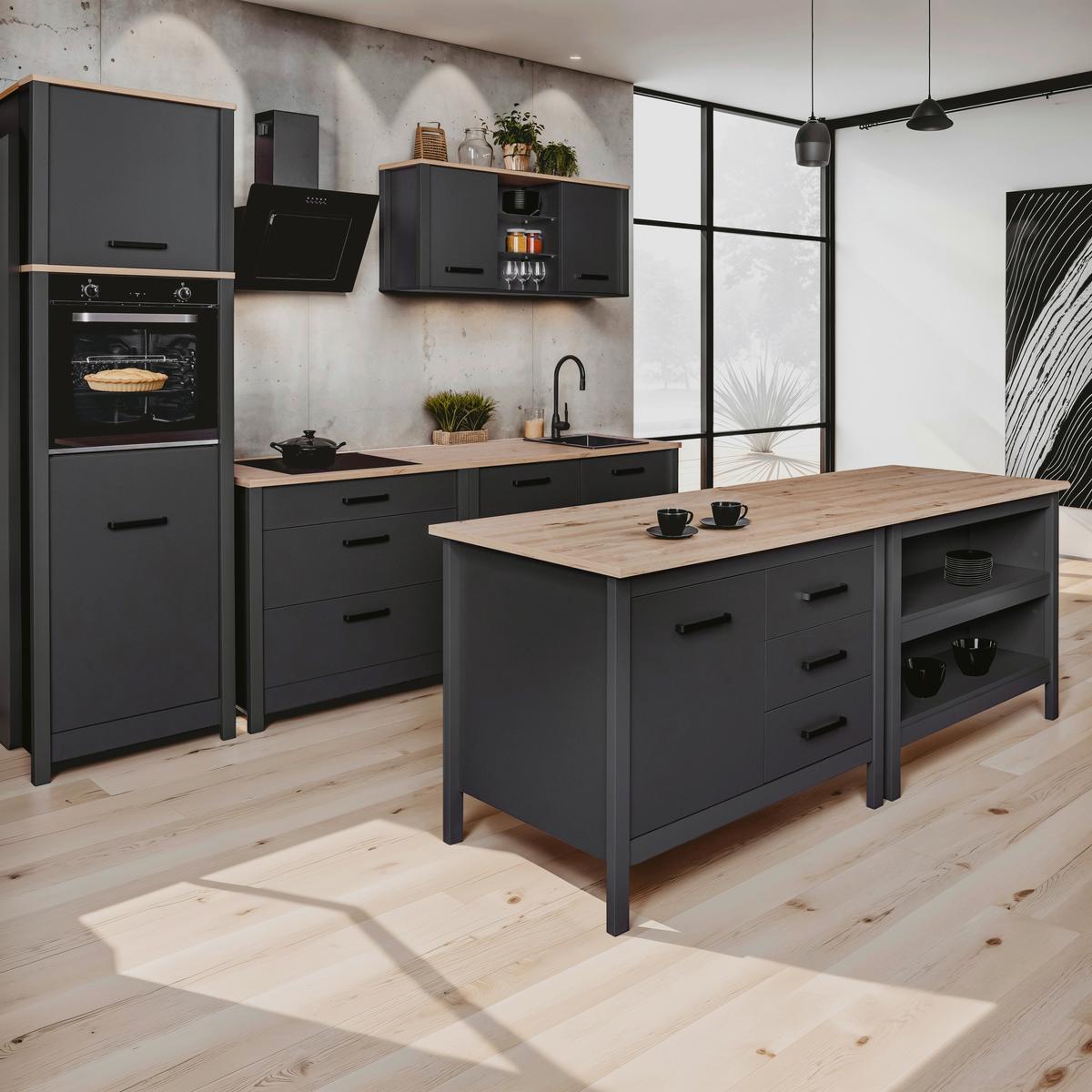 Hängeschrank Venet, Anthrazit/Artisan Eiche - Anthrazit/Schwarz, ROMANTIK / LANDHAUS, Glas/Holzwerkstoff (130,3/57,5/33cm) - Mömax