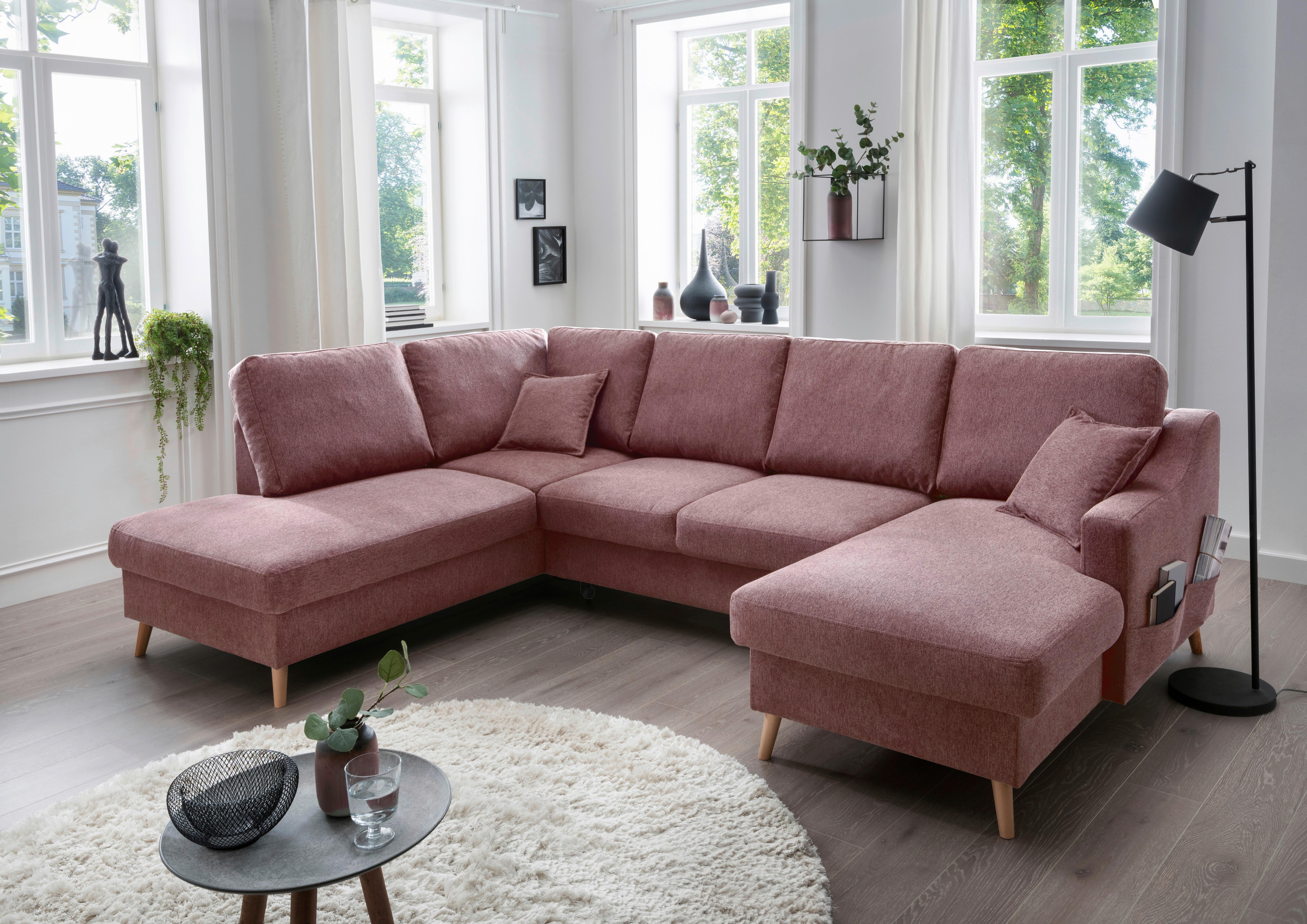 Wohnlandschaft Valentina Rosa Struktur - Rosa/Naturfarben, KONVENTIONELL, Holz/Textil (200/301/150cm) - P & B