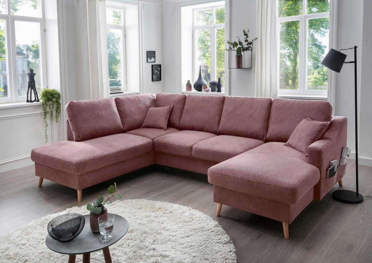 Wohnlandschaft Valentina Rosa Struktur - Rosa/Naturfarben, KONVENTIONELL, Holz/Textil (200/301/150cm) - P & B