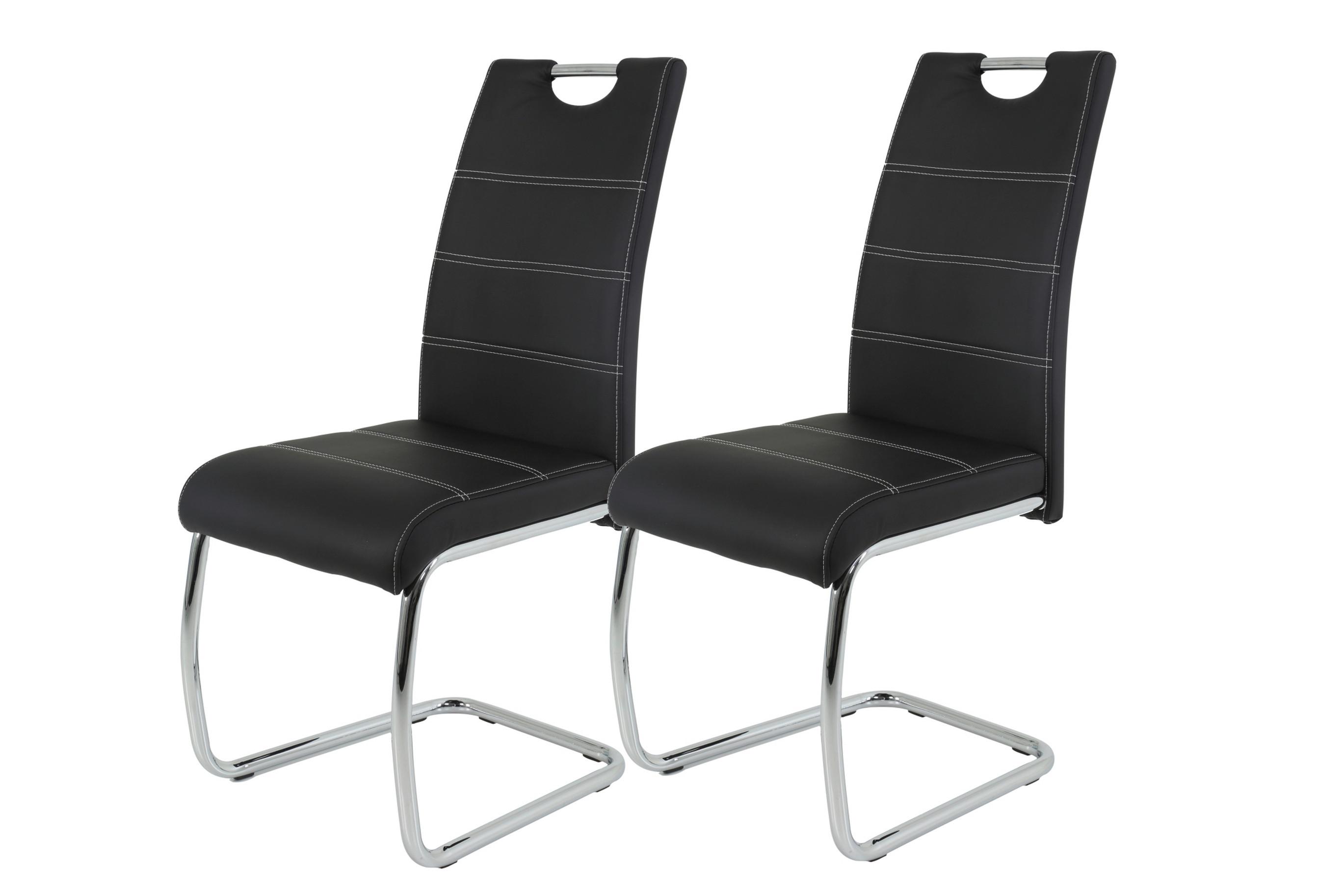 Schwingstuhl-Set Flora 2er-Set ca. 43x98 cm Lederlook Schwarz - Chromfarben/Schwarz, MODERN, Textil/Metall (43/98/59cm) - MID.YOU