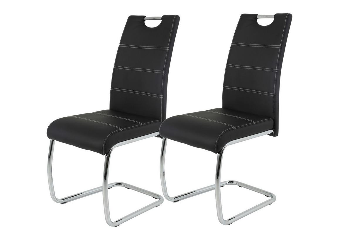Schwingstuhl-Set Flora 2er-Set ca. 43x98 cm Lederlook Schwarz - Chromfarben/Schwarz, MODERN, Textil/Metall (43/98/59cm) - MID.YOU