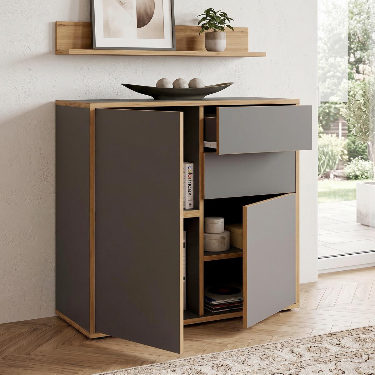 Kommode Salia B80 - Honigeiche/Anthrazit, Design, Holzwerkstoff/Kunststoff (79/74/33cm) - MID.YOU