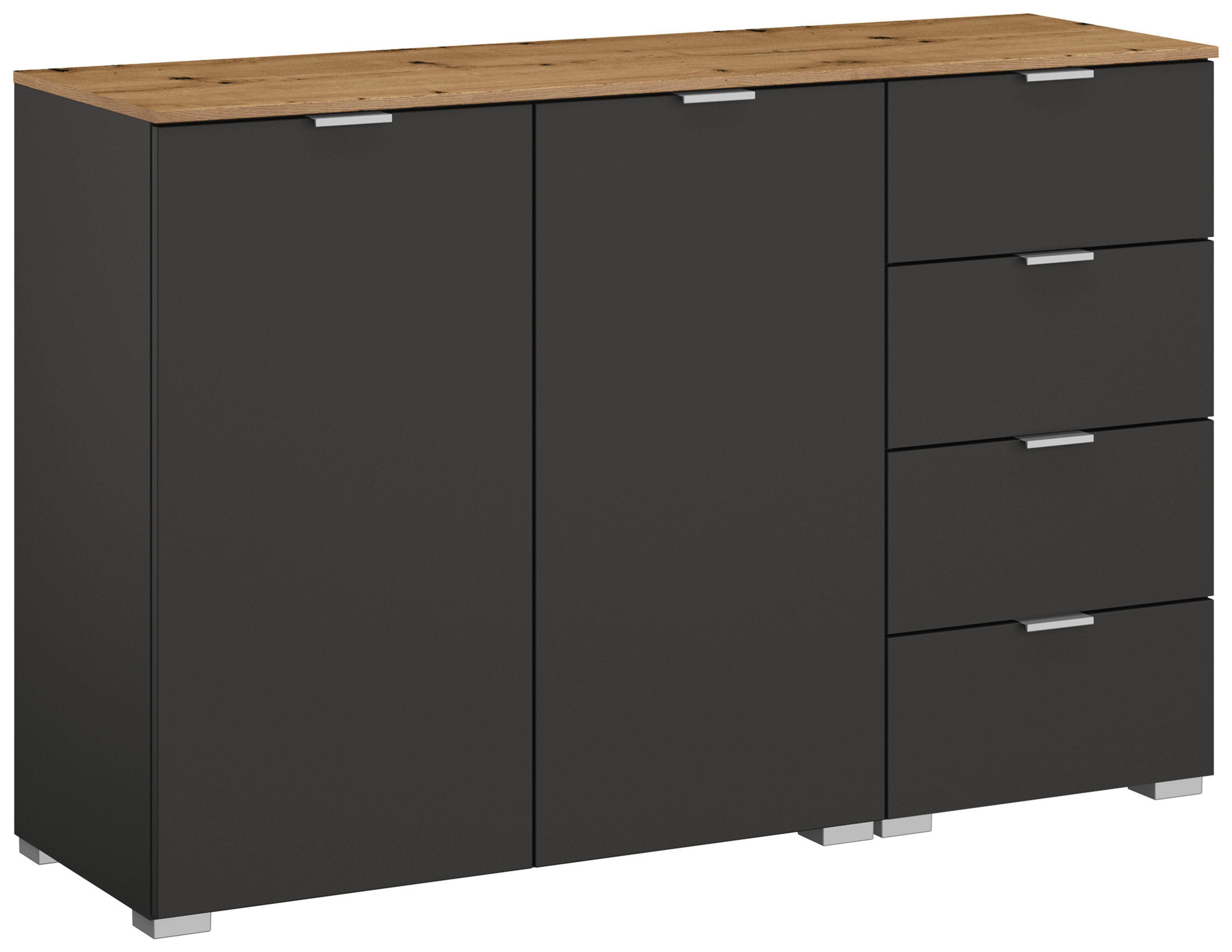 Široka Komoda Lima, Barva Grafita, Barva Hrasta - barve aluminija/barve grafita, Trend, kovina/umetna masa (120/81/42cm) - Stylife
