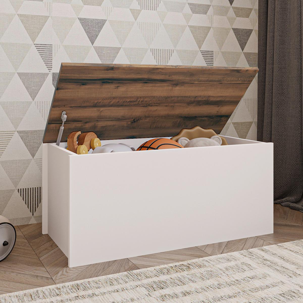 Truhe Florya Aufbewahrungsschrank - Weiss/Eichefarben, Design, Holz (45/45,5/90cm) - Livetastic