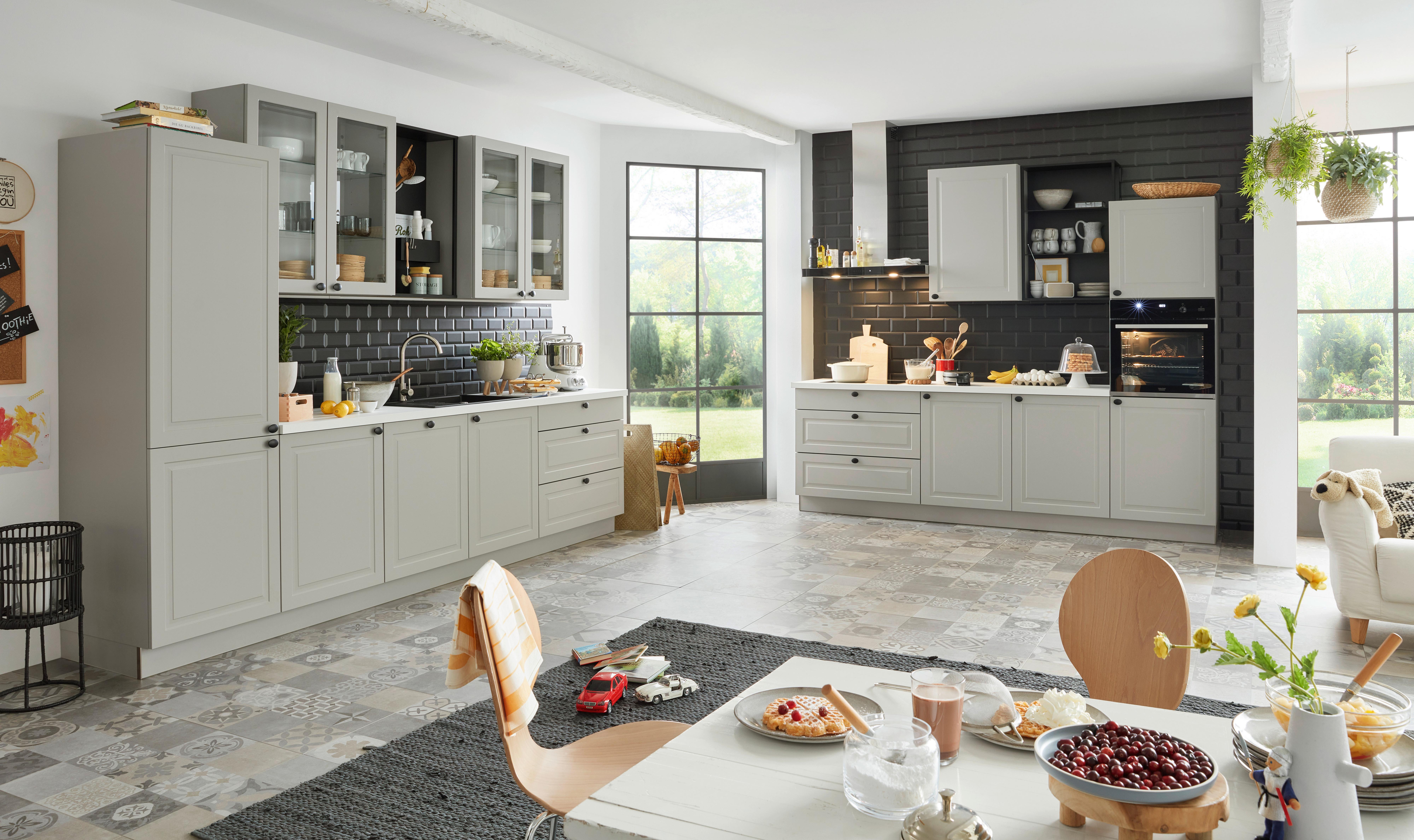 Einbauküche Porto in Grau/Platinfarben - Platinfarben/Grau, ROMANTIK / LANDHAUS, Holzwerkstoff - Nolte Küchen