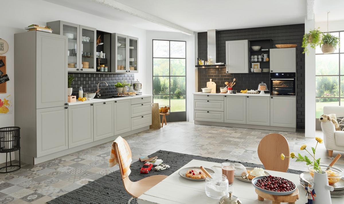 Einbauküche Porto in Grau/Platinfarben - Platinfarben/Grau, ROMANTIK / LANDHAUS, Holzwerkstoff - Nolte Küchen