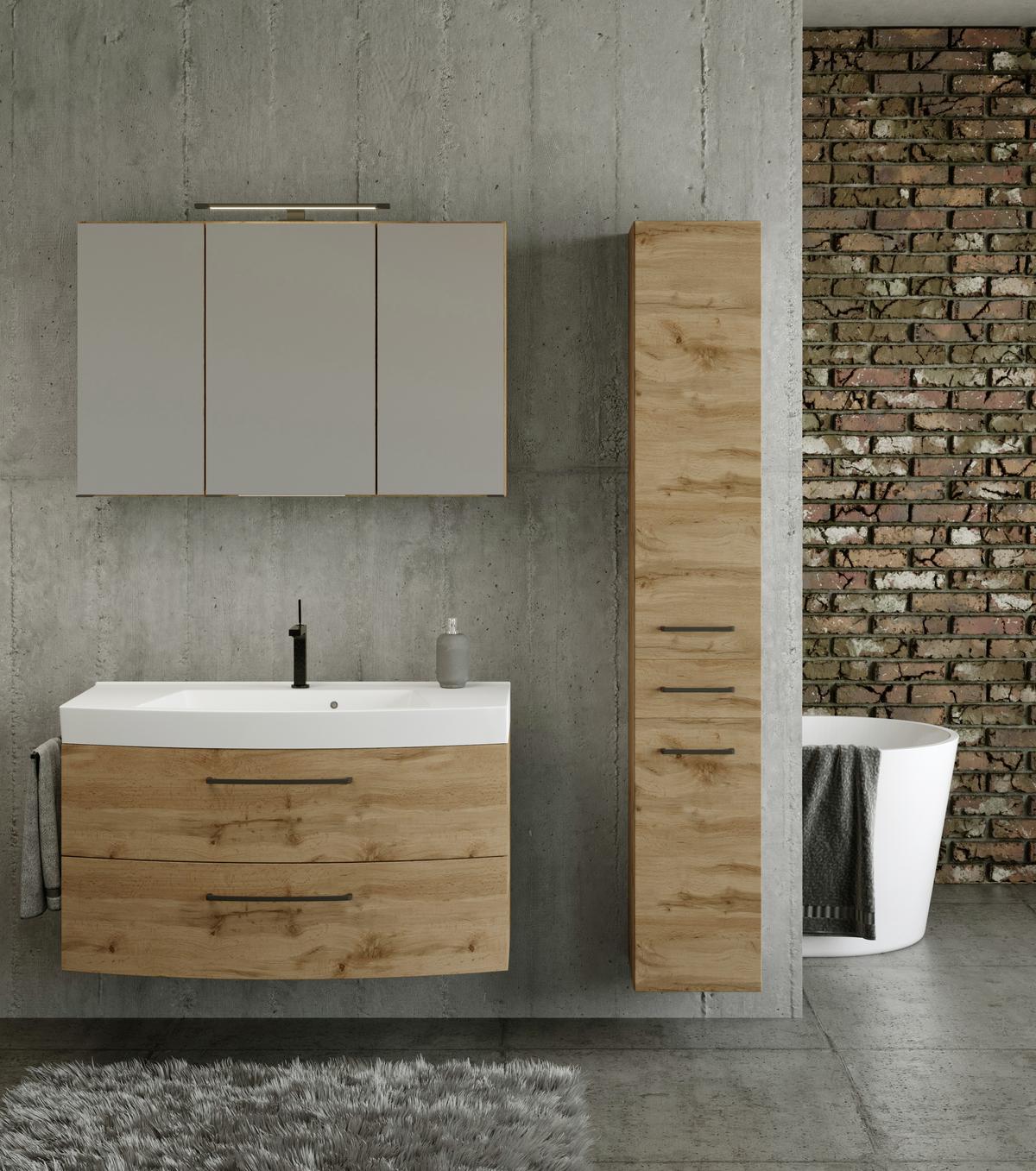 Badezimmer Manchester ca. 130 cm Eiche Wotan - Eichefarben/Weiß, MODERN, Holzwerkstoff/Stein (130cm) - Held