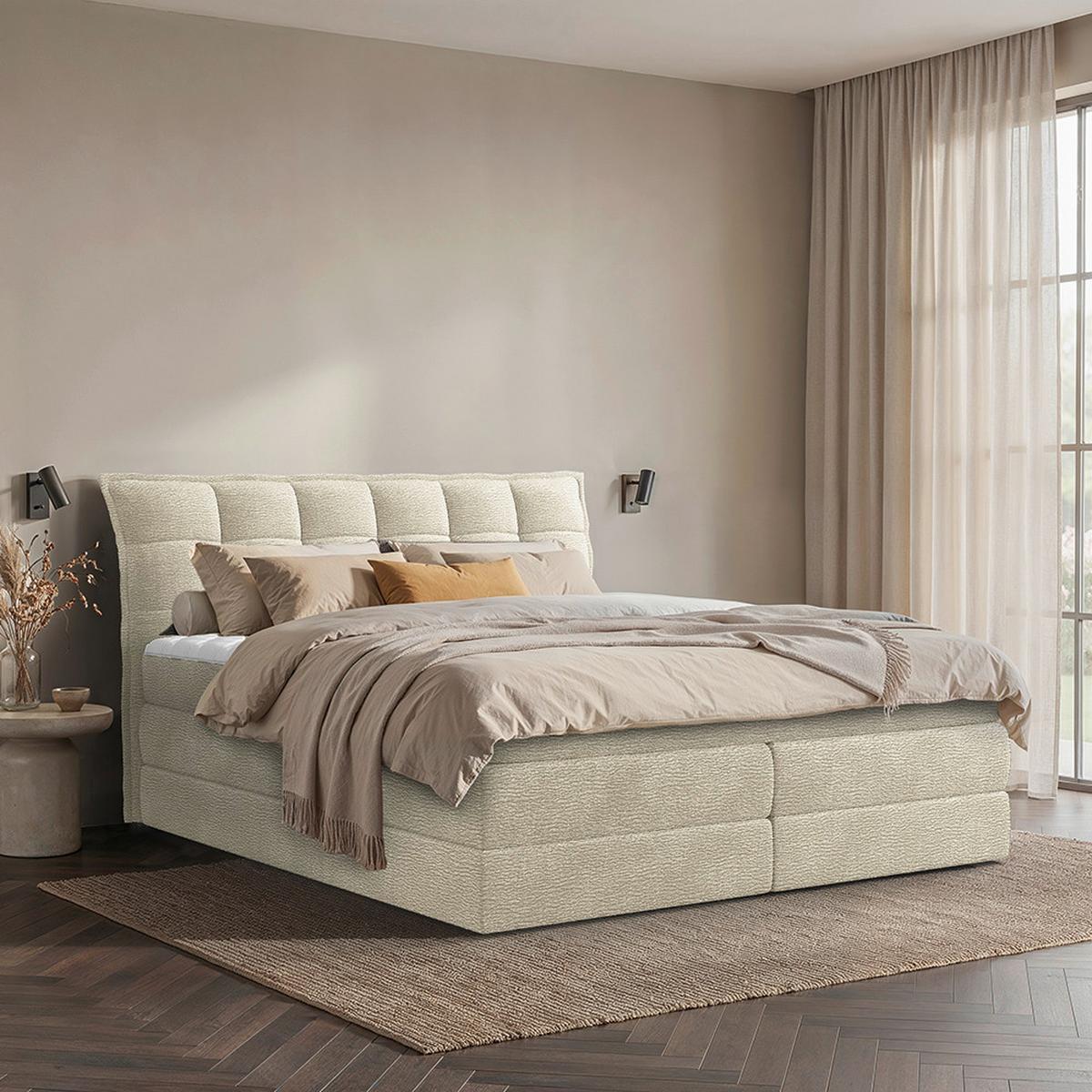 Boxspringbett Aureno Beige ca. 180x200cm - Beige/Schwarz, KONVENTIONELL, Holz/Holzwerkstoff (180/200cm) - Premium Living