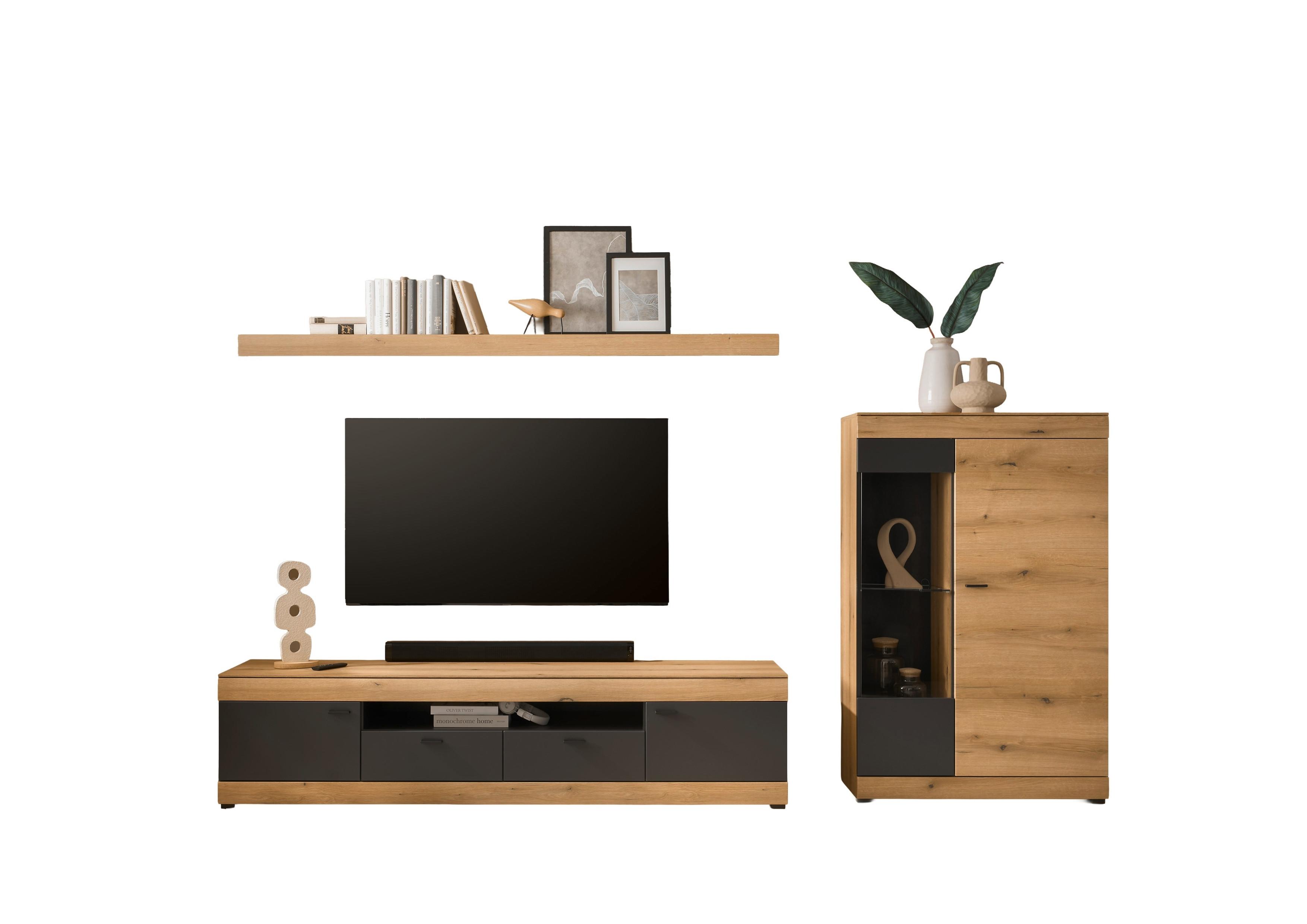 WOHNWAND SOLETO - Eichefarben/Graphitfarben, Design, Glas/Holzwerkstoff (300/170/45cm) - MID.YOU