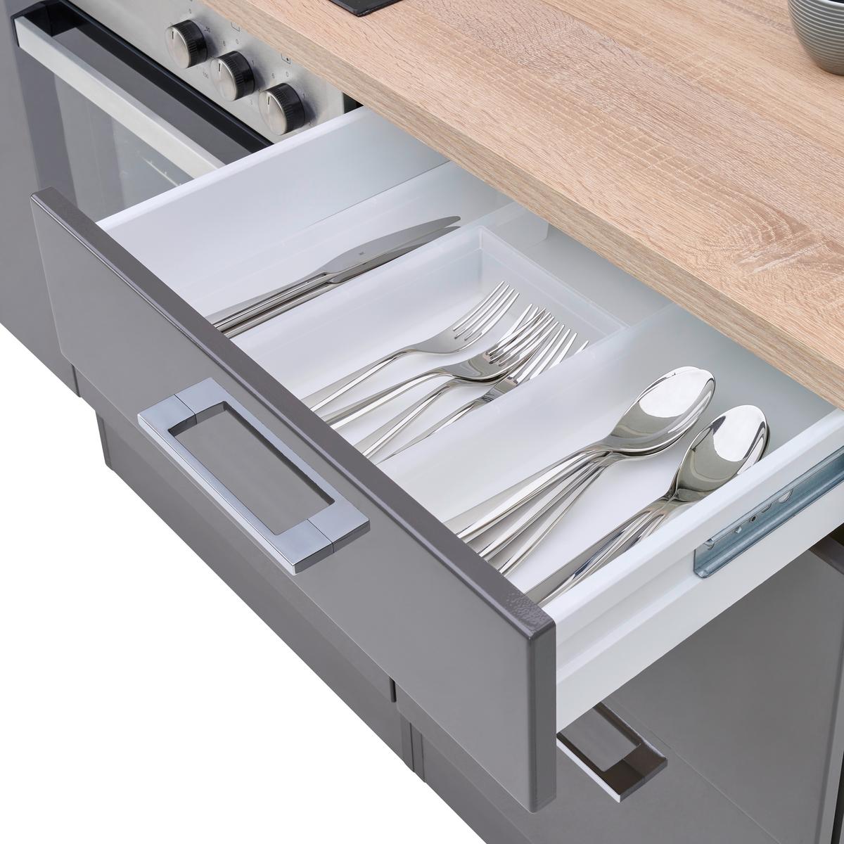Küchenblock Mailand Anthrazit inkl. E-Geräte - Chromfarben/Eichefarben, MODERN, Holzwerkstoff/Metall (220cm) - Held