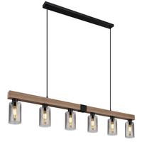Hängeleuchte Hadera - Dunkelbraun/Schwarz, Natur, Glas/Holzwerkstoff (140/10/120cm) - Globo