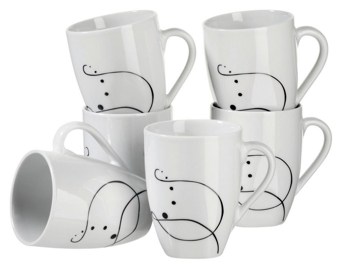 Kaffeebecherset Chanson aus Porzellan, 6-teilig - Schwarz/Weiß, Basics, Keramik (30,5/22,4/14cm) - Mäser