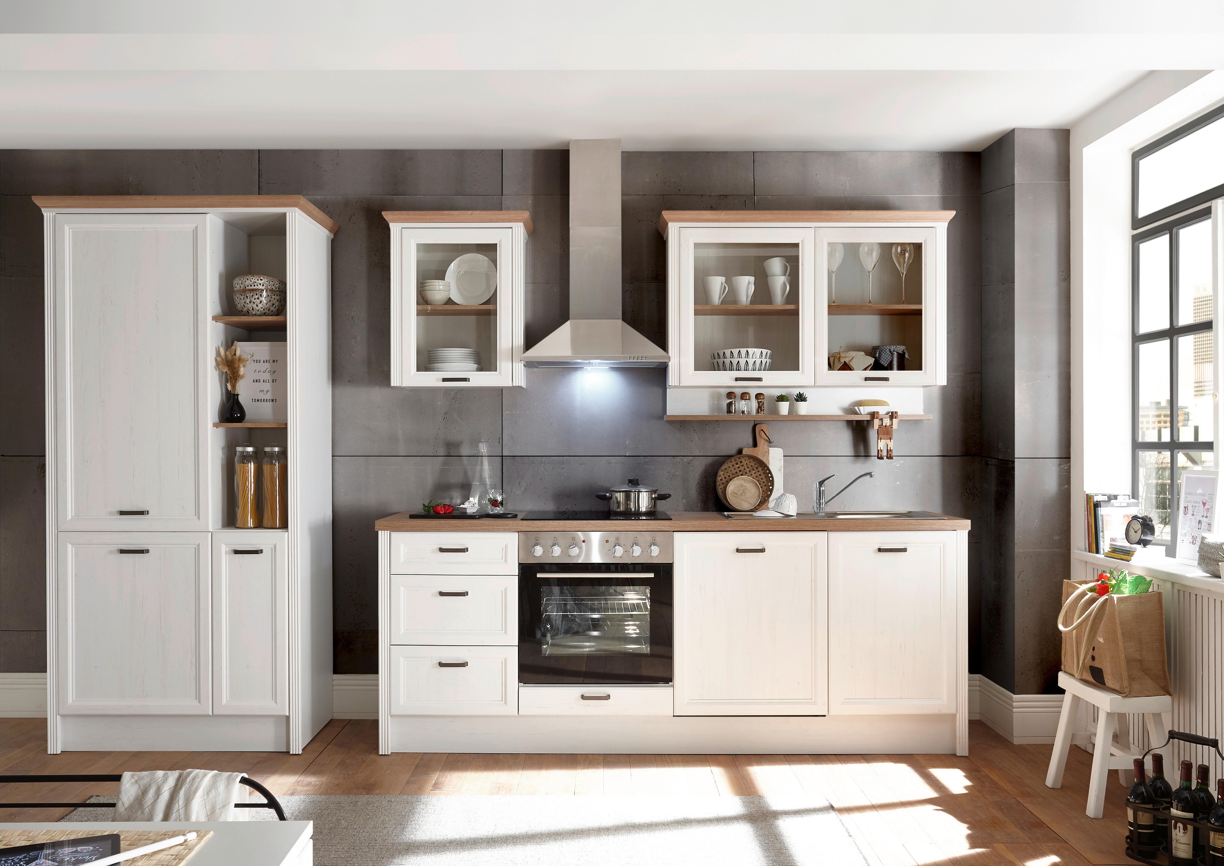 Küchenblock Jasmin mit Geräten ca. 235 cm Pinienfarben/Eiche - Anthrazit/Eiche Artisan, ROMANTIK / LANDHAUS, Holzwerkstoff/Metall (235-104/217/217/60/61cm) - P & B