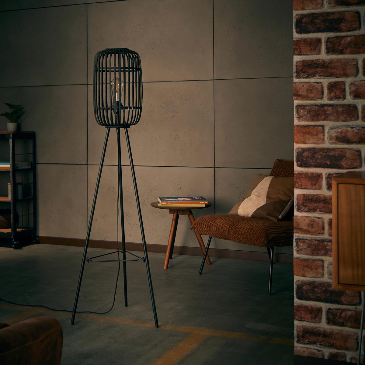 Stehleuchte Woodrow Schwarz max. 60 Watt - Schwarz, Design, Holz/Metall (45/130cm) - Brilliant
