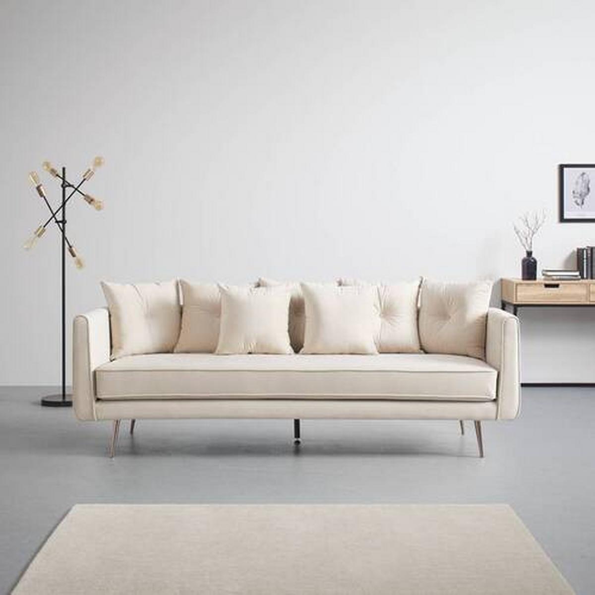 Bigsofa Luis Beige Samt - Beige/Roségold, MODERN, Holz/Textil (225/87/87cm) - Bessagi Home