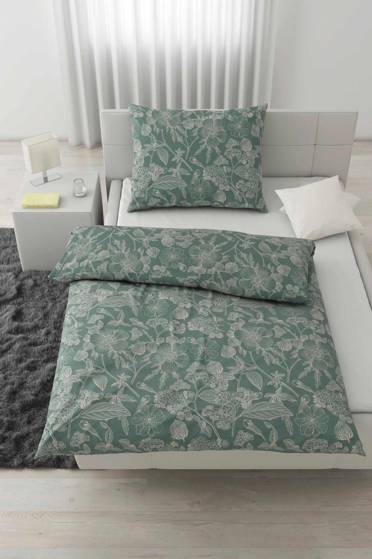 BETTWÄSCHESET LINETTE - Grün, Romantik / Landhaus, Textil (160/210cm) - Modern Living