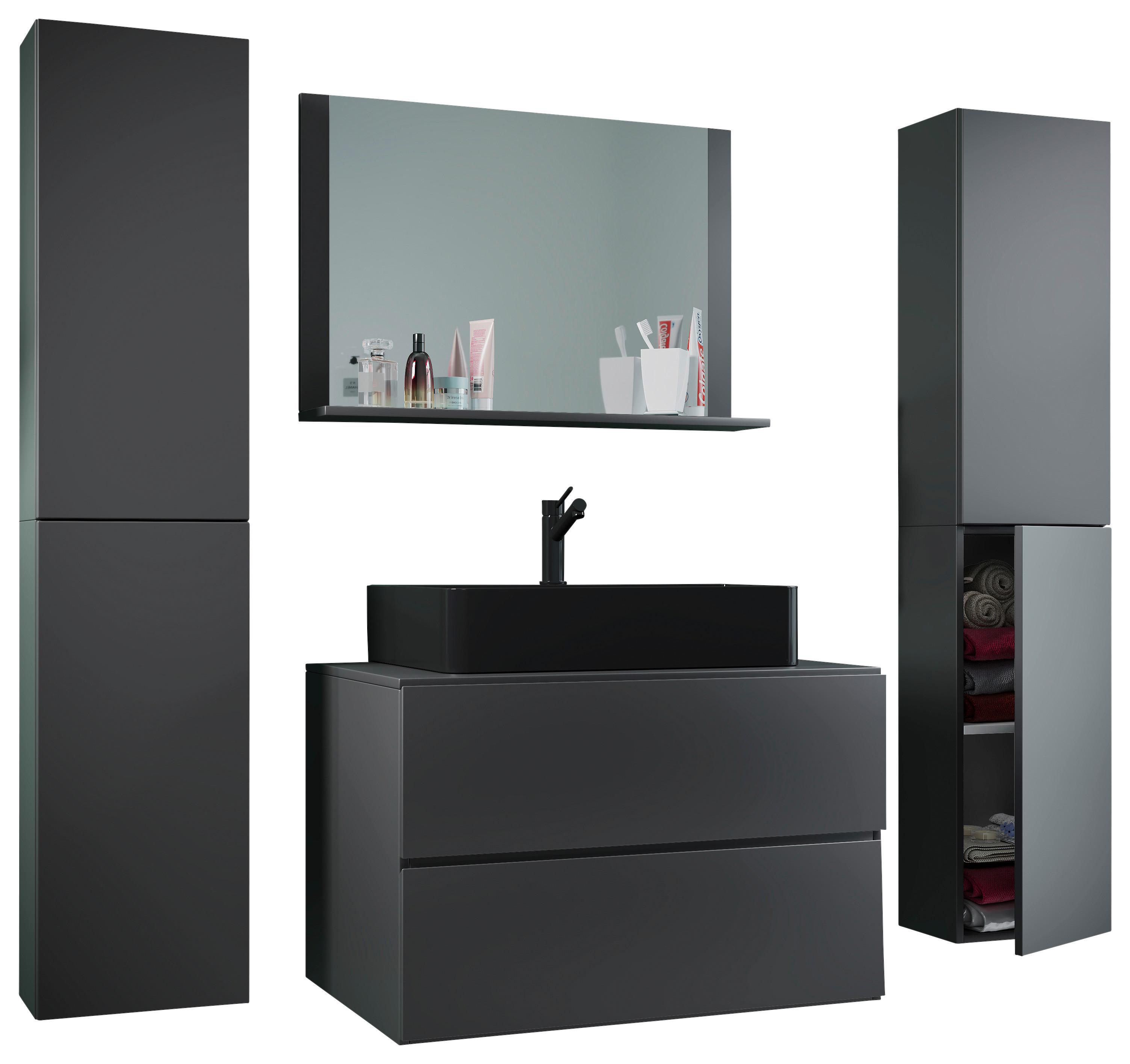 Kopalnica Lendas Xl, Antracit - črna/antracit, Moderno, steklo/leseni material (147cm) - MID.YOU