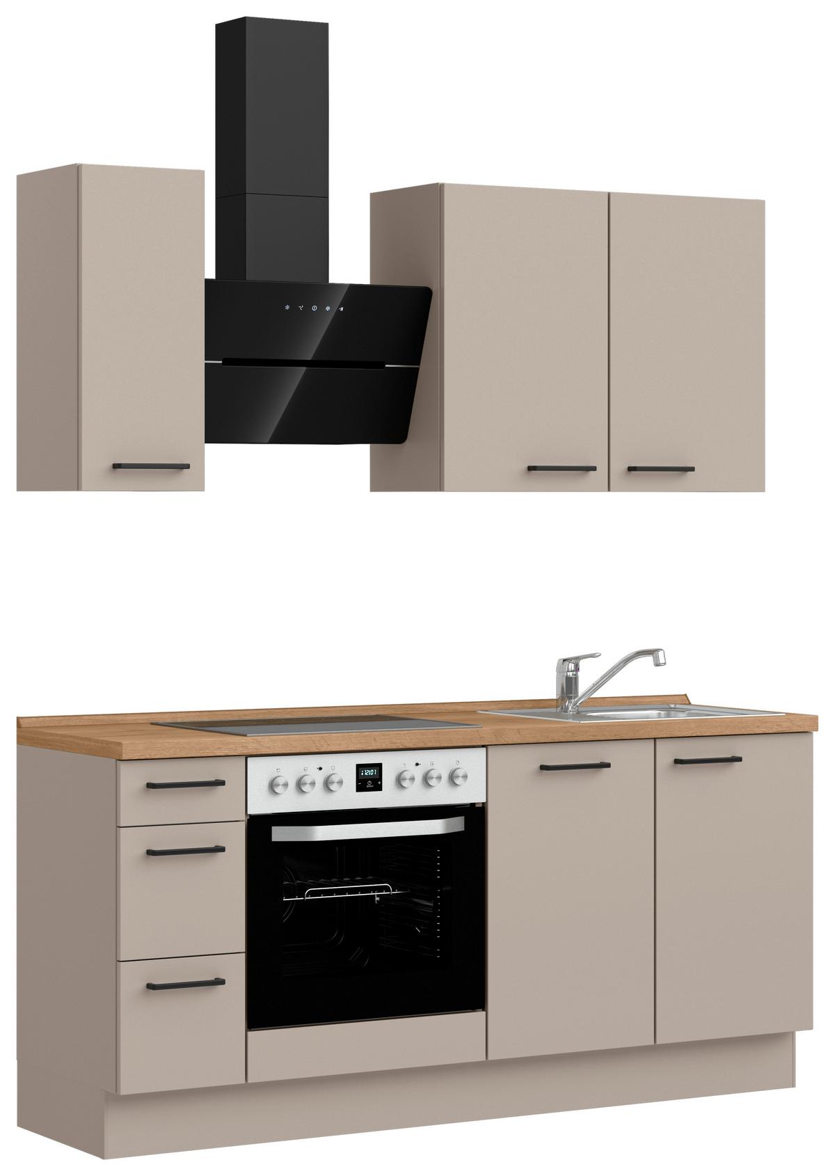 Küchenblock Easytouch High m. Geräten Sandfarben - Sandfarben/Eichefarben, MODERN, Holzwerkstoff/Metall (180cm) - Nobilia