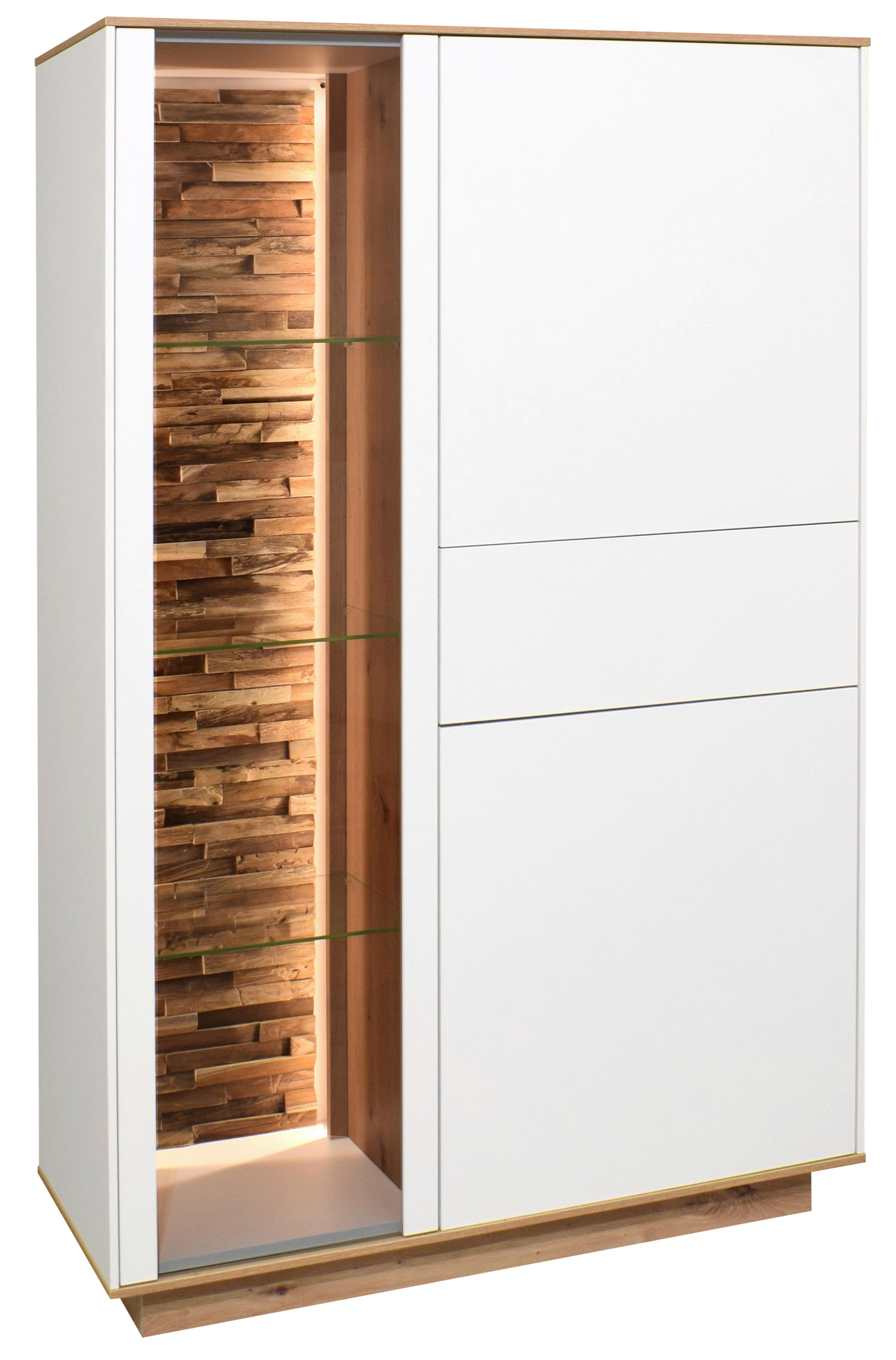 Highboard Halvar Weiß/Eiche Artisan - Weiß/Eiche Artisan, MODERN, Glas/Holz (101/152/42cm) - Premium Living
