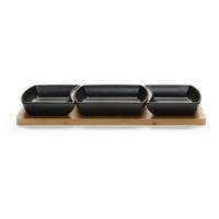 Set de boluri pentru gustări TAPAS - 3 - negru, Modern, ceramică/lemn (44/16.5/5.5cm) - Modern Living