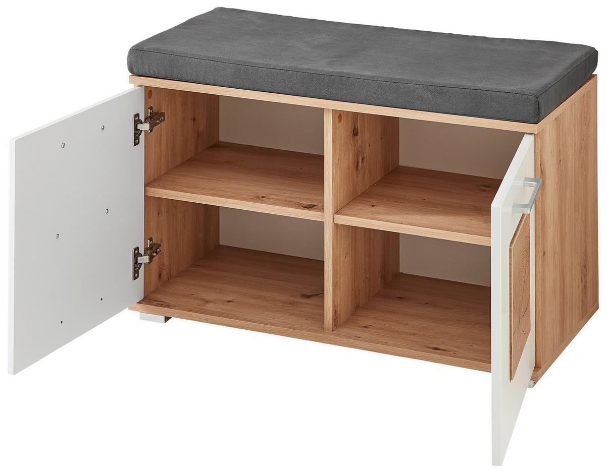 Garderobenbank in Eiche/Weiss Hochglanz - Weiss Hochglanz/Chromfarben, Modern, Holzwerkstoff/Kunststoff (84/53/38cm) - Mömax