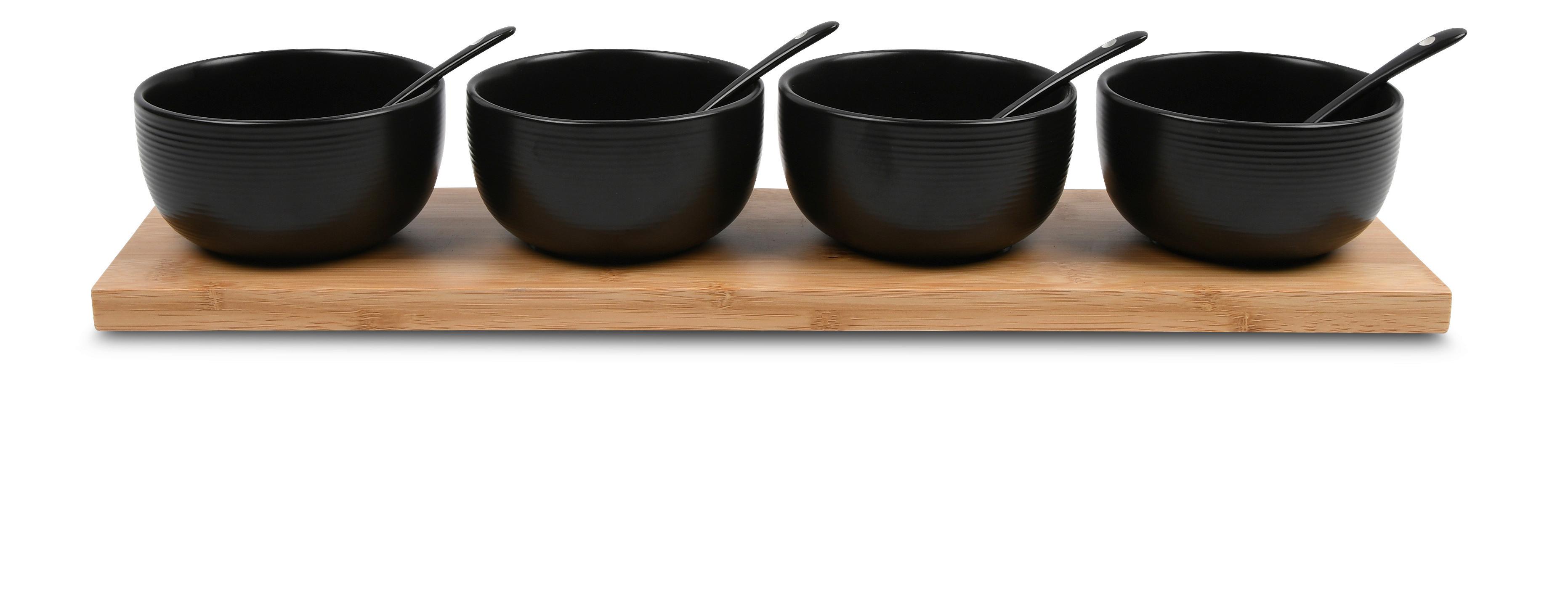 Dipschalenset Tapas 4 Schwarz, 9-teilig - Schwarz, Modern, Holz/Keramik (45/11.5/7.2cm) - Modern Living