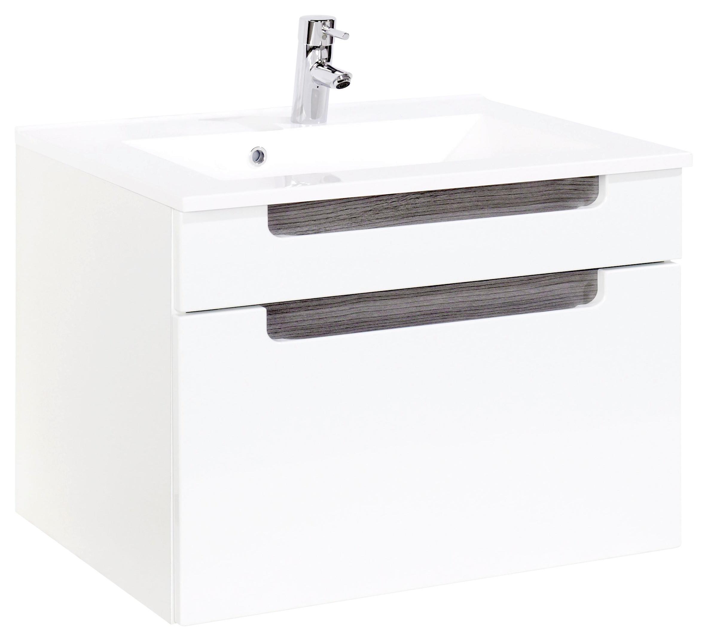 Waschtischkombination in Weiss/Eichefarbe 'Siena' - Eichefarben/Silberfarben, MODERN, Holzwerkstoff/Stein (80cm) - Held