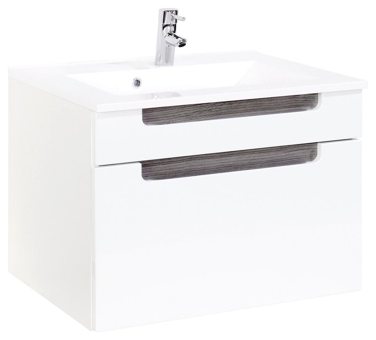 Waschtischkombination in Weiss/Eichefarbe 'Siena' - Eichefarben/Silberfarben, MODERN, Holzwerkstoff/Stein (80cm) - Held