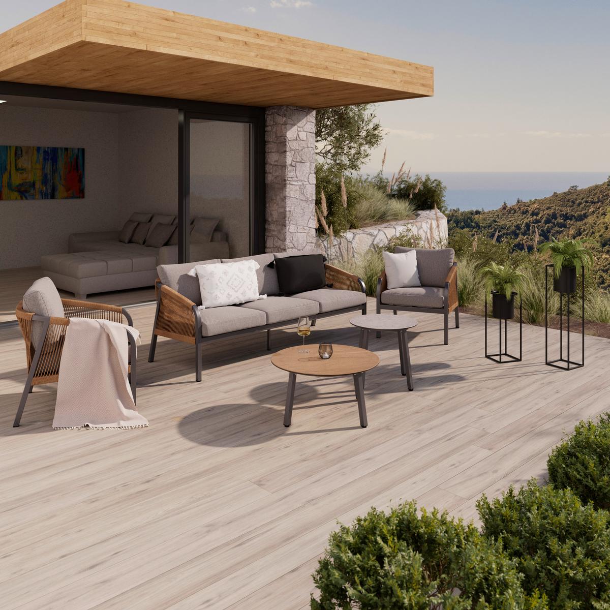 Loungegarnitur Doha Anthrazit/Hellgrau/Naturfarben - Anthrazit/Hellgrau, MODERN, Glas/Kunststoff