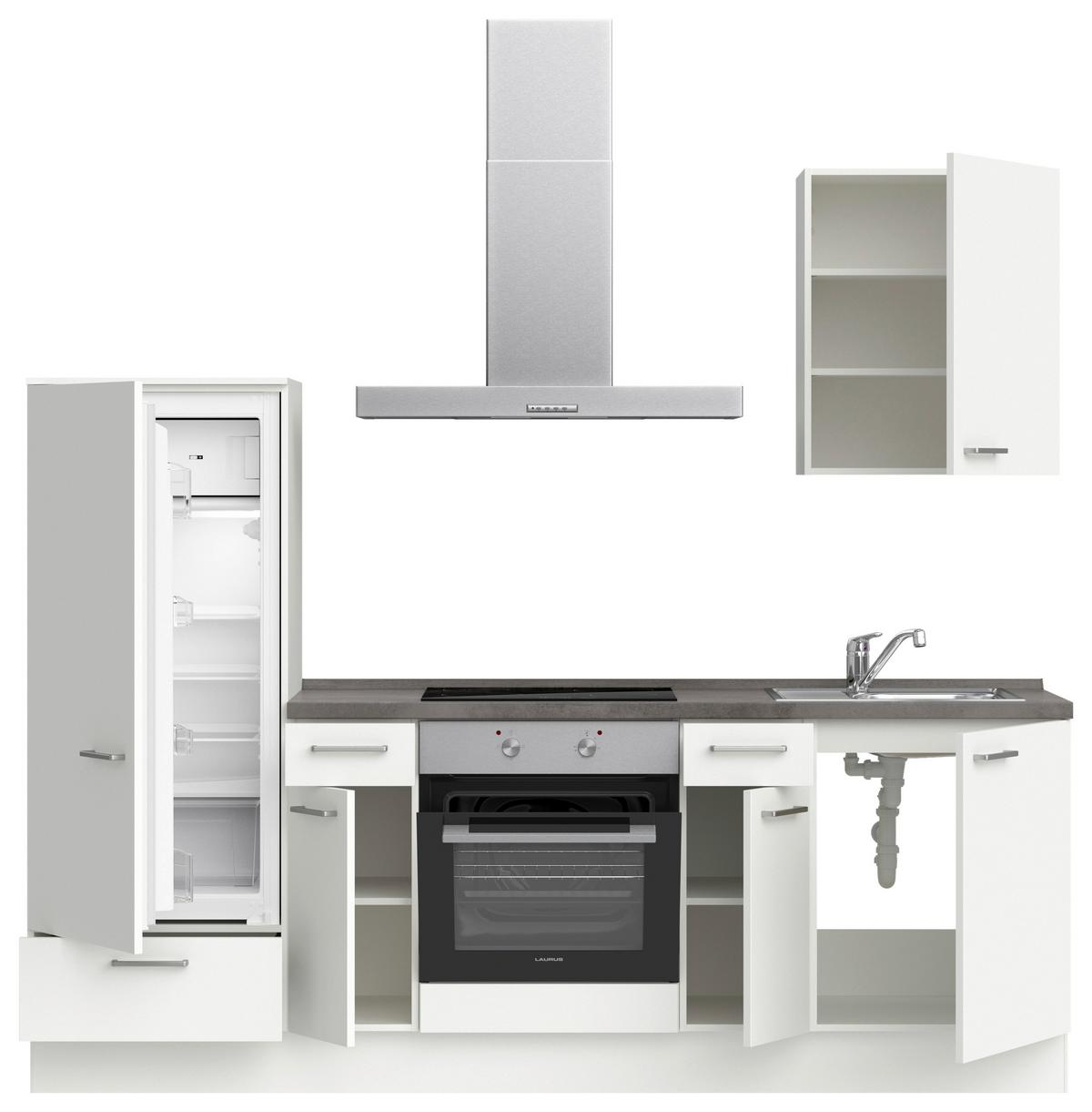 Küchenblock Touch Low m. Geräten Weiß - Schieferfarben/Edelstahlfarben, MODERN, Holzwerkstoff/Metall (240cm) - Nobilia