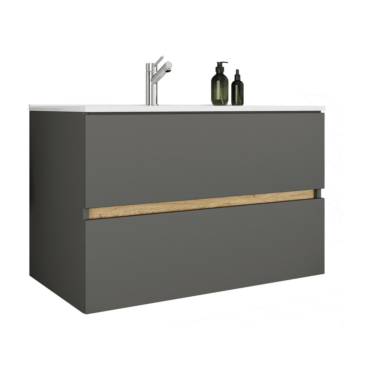 Badezimmer Cosila - Honigeiche/Weiss, Trend, Keramik/Holzwerkstoff (81/51/47cm) - MID.YOU
