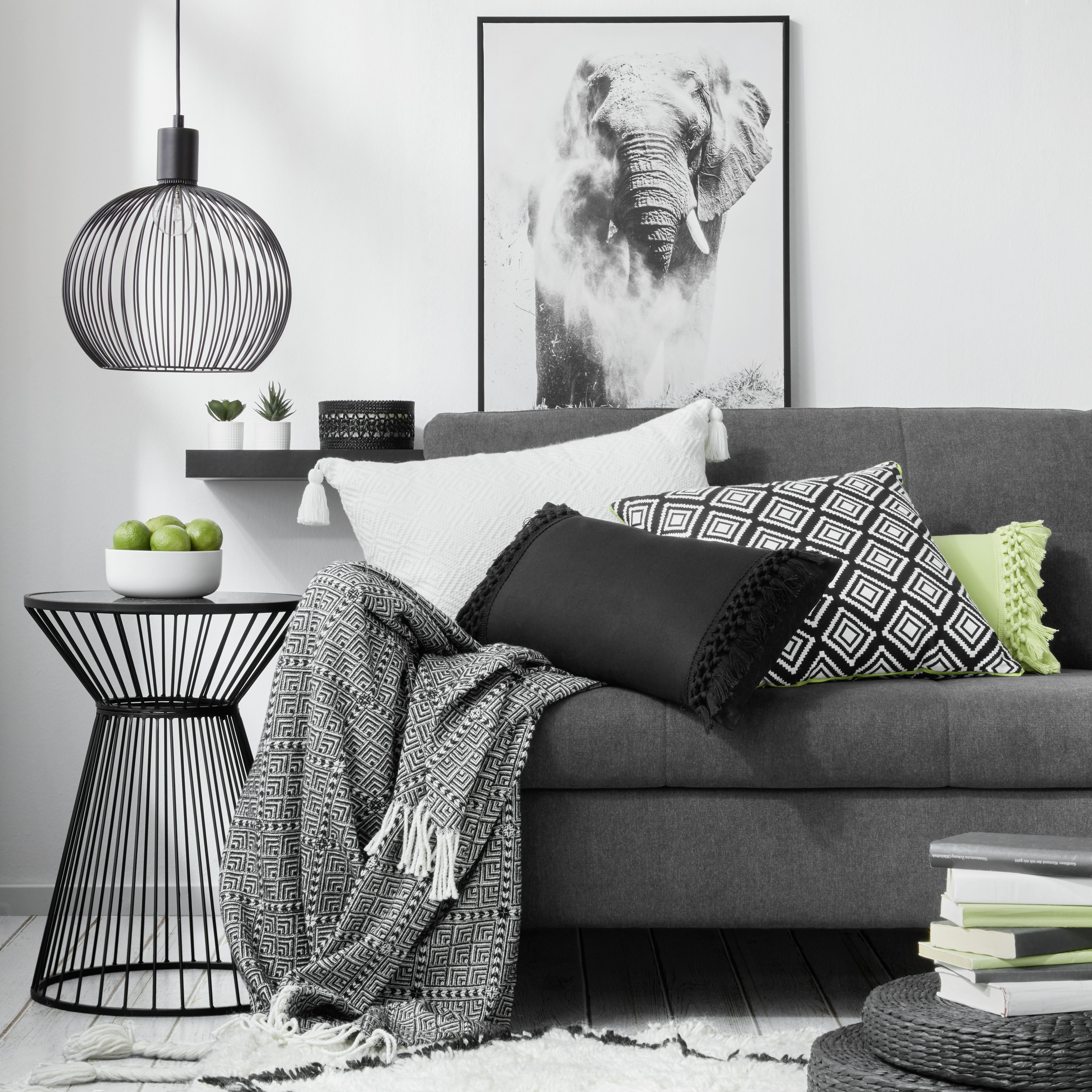 Decke Samira in Natur/Schwarz ca. 130x170cm - Schwarz/Naturfarben, LIFESTYLE (130/170cm) - Modern Living
