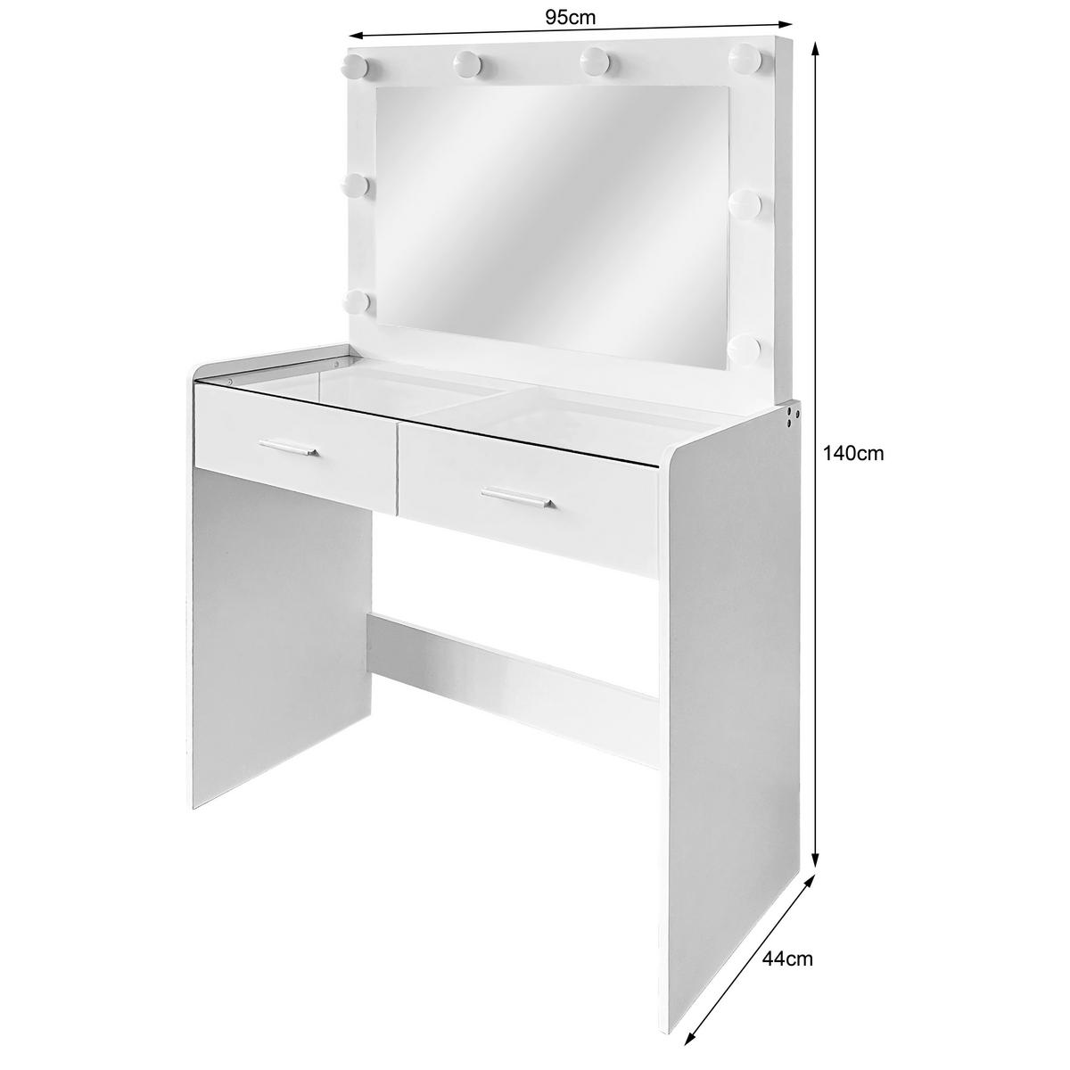 Măsuță de machiaj MILA - alb, Trend, sticlă/material pe bază de lemn (95/140/44cm) - Modern Living