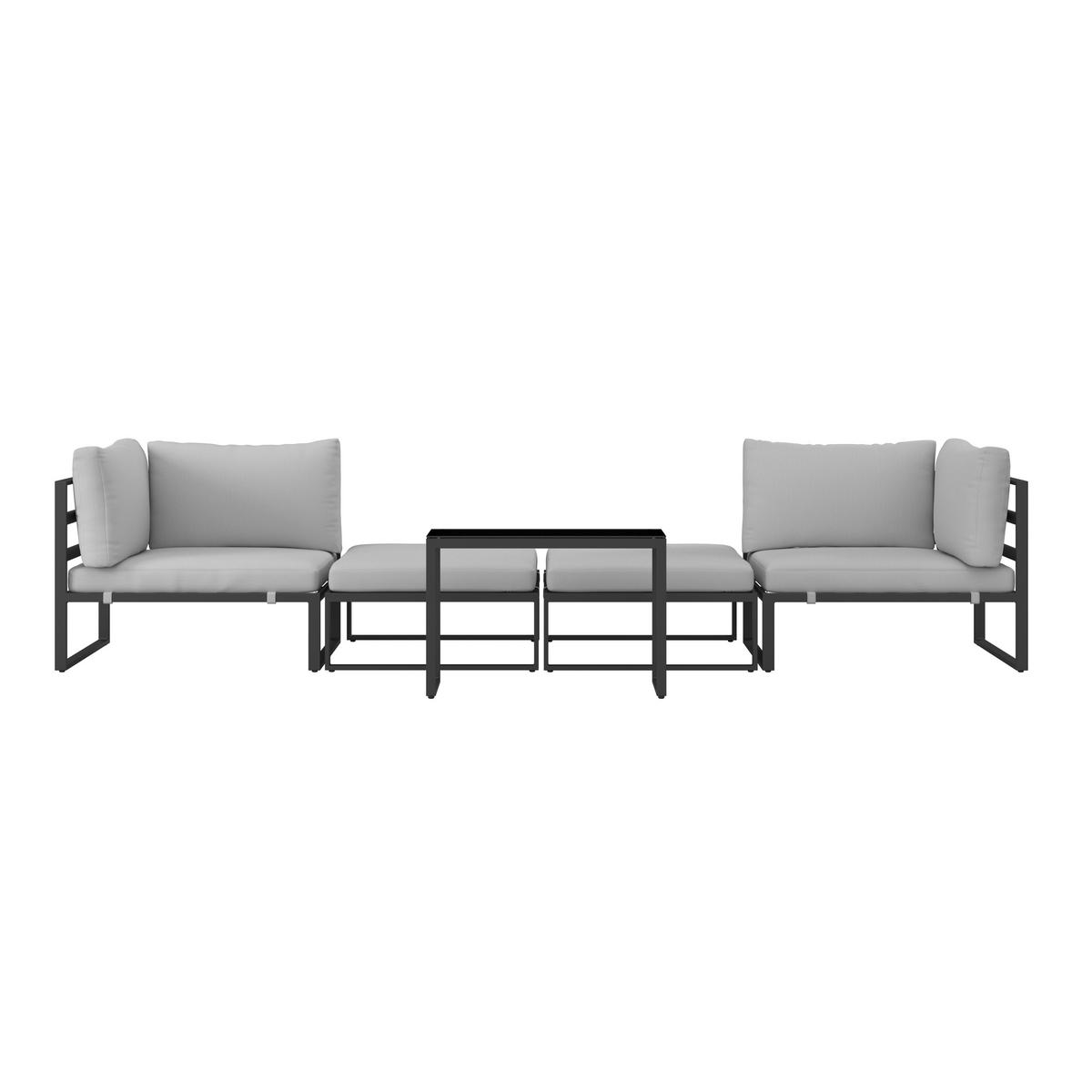 Loungegarnitur Valentina Hellgrau Metall/Textil/Glas - Hellgrau/Schwarz, Modern, Glas/Textil (90/65/74cm) - Bessagi Garden