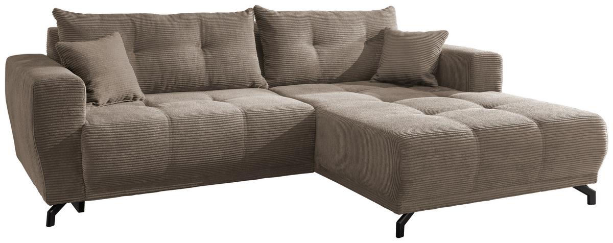 Wohnlandschaft Restato Graubraun Cord - Graubraun/Schwarz, MODERN, Holz/Textil (246/177cm) - MID.YOU