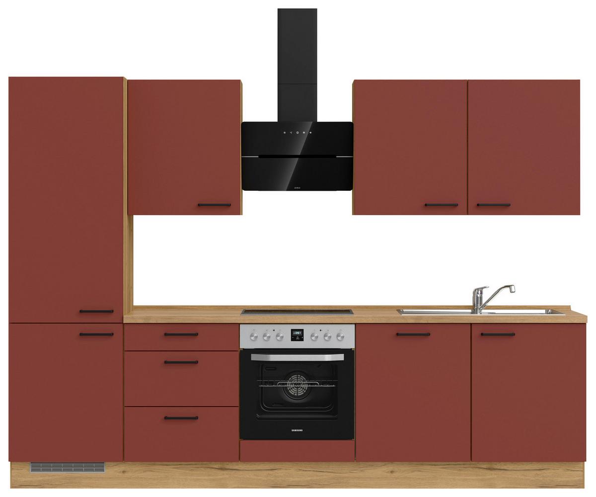 Küchenblock Easytouch High m. Geräten Dunkelrot - Eichefarben/Schwarz, MODERN, Holzwerkstoff/Metall (300cm) - Nobilia